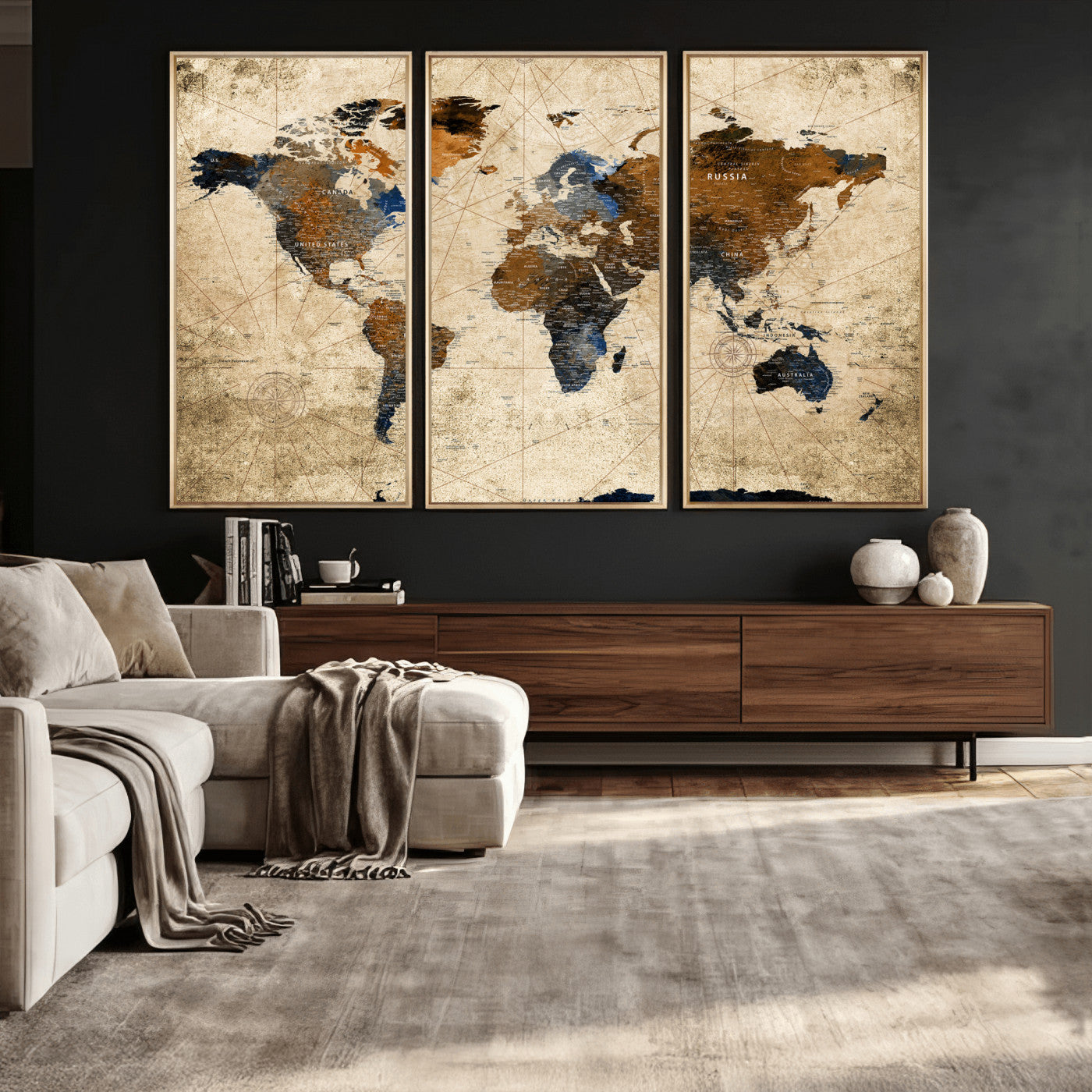 World Map Wall Art Canvas Print, Modern Decorative Framed