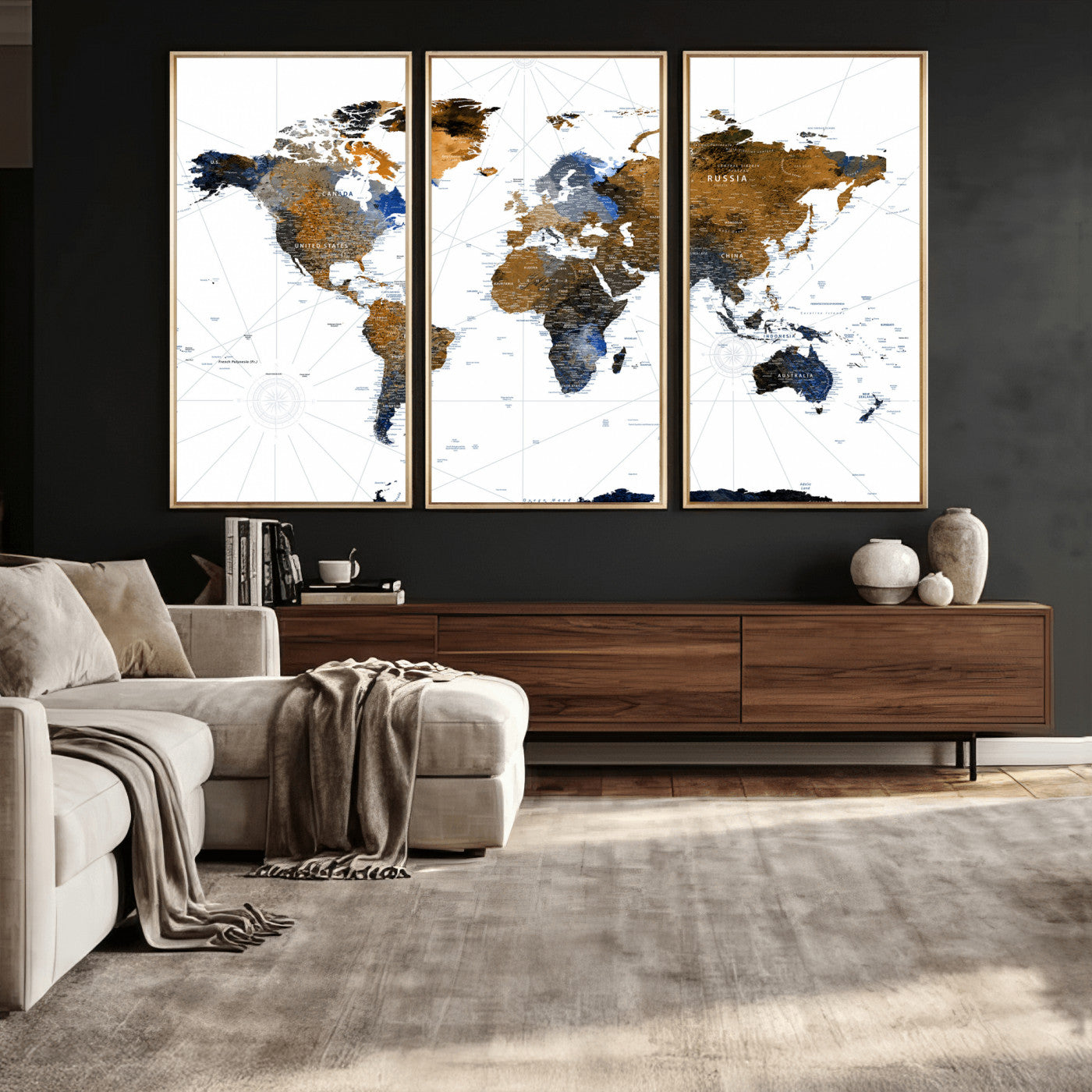 World Map Wall Art Canvas Print, Modern Decorative Framed