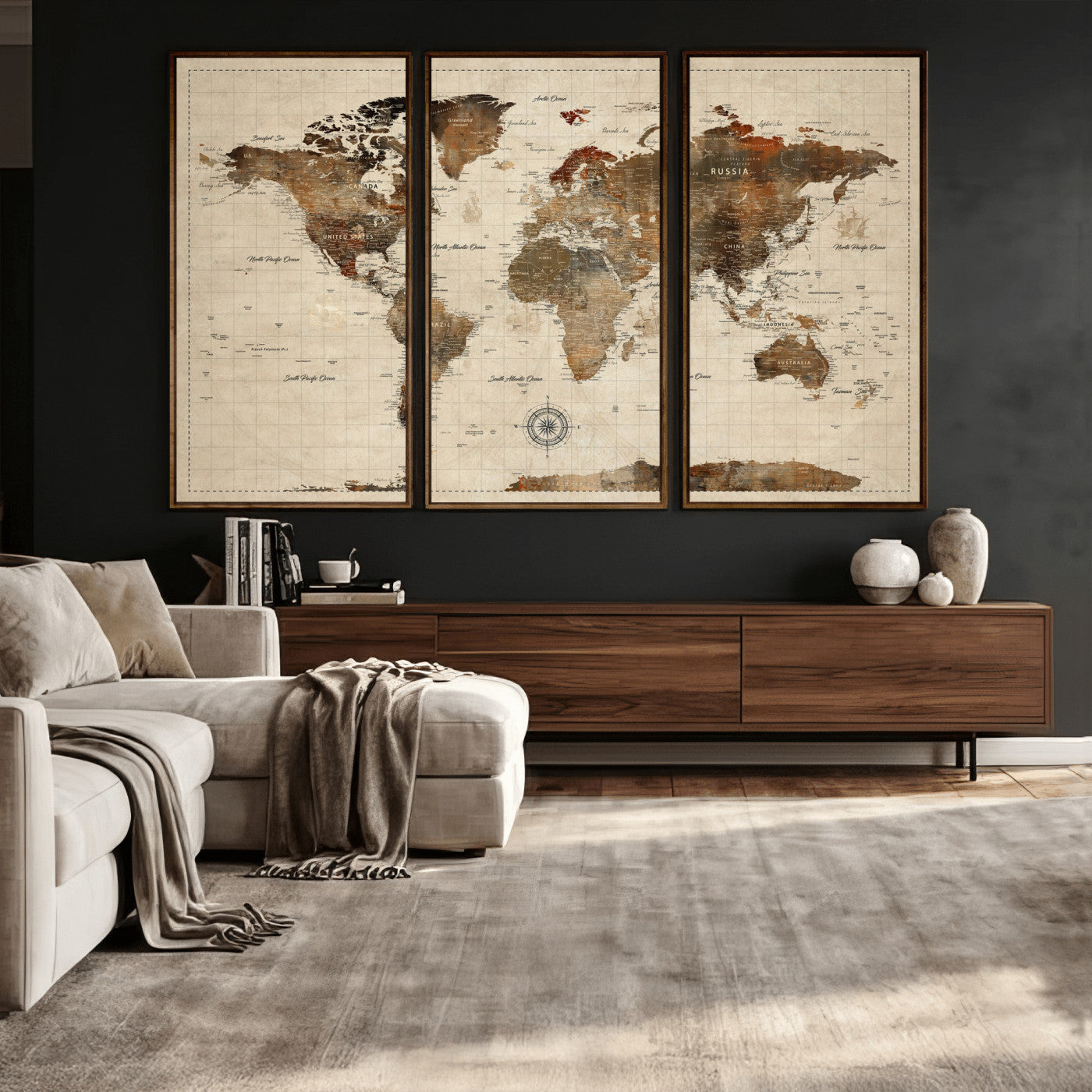 Vintage World Map Wall Art Canvas Print for Living Room,
