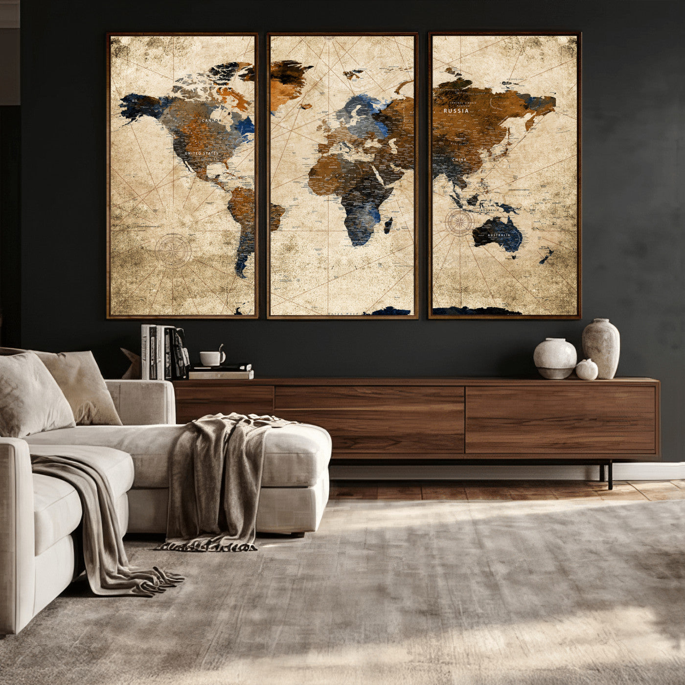 World Map Wall Art Canvas Print, Modern Decorative Framed