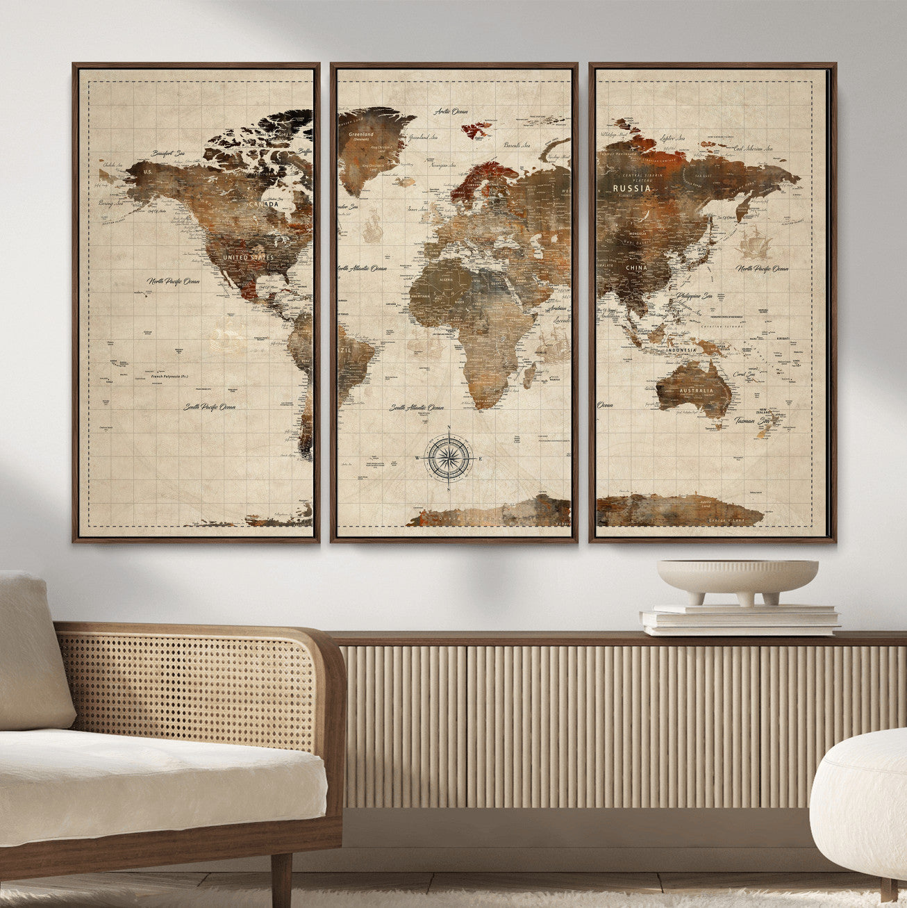 Vintage World Map Wall Art Canvas Print for Living Room,