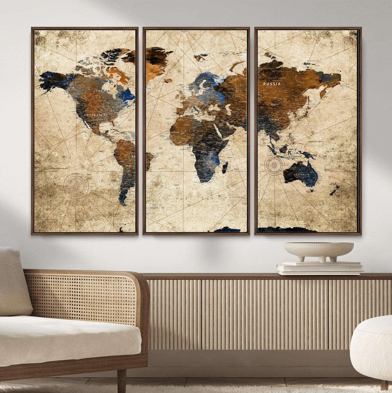 World Map Wall Art Canvas Print, Modern Decorative Framed
