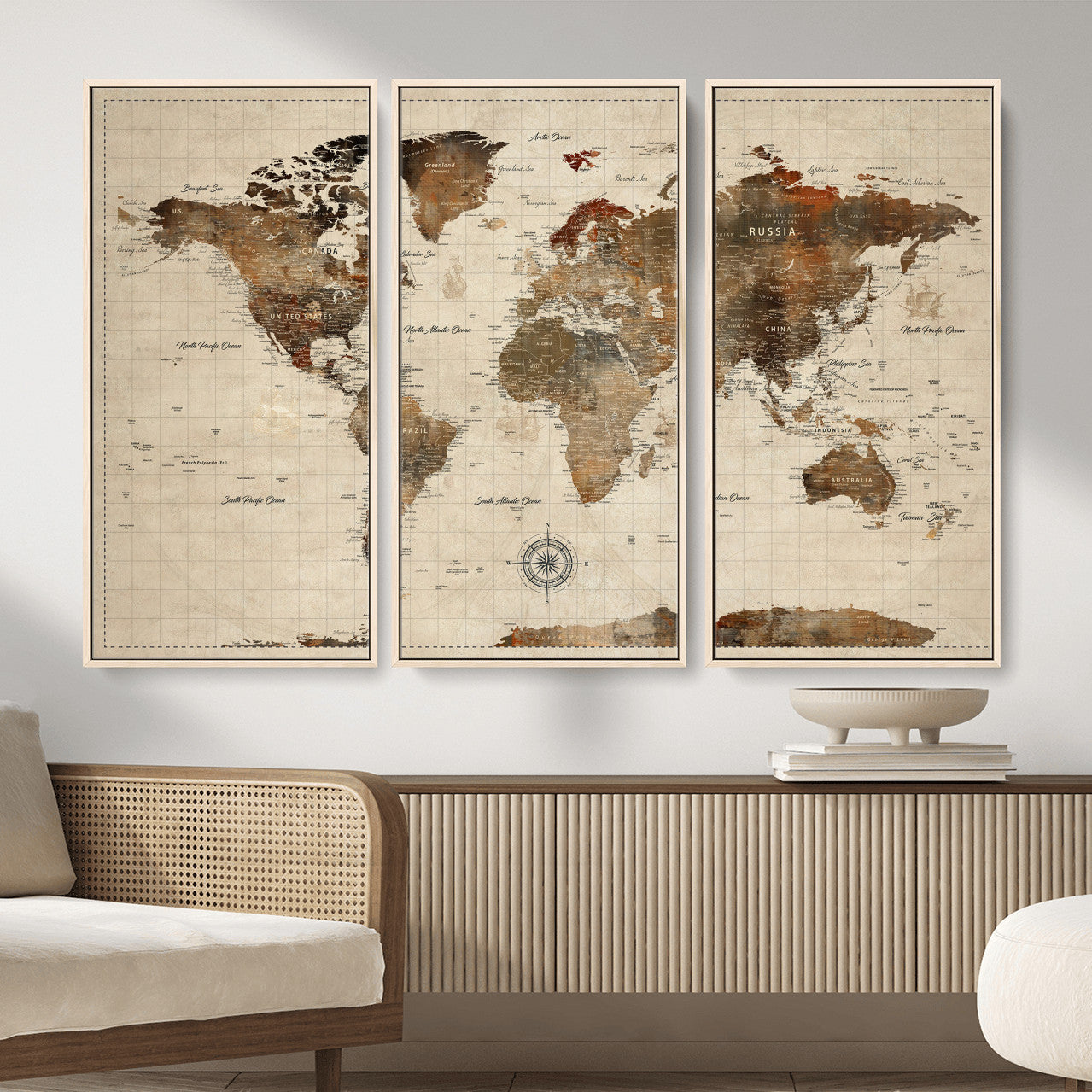 Vintage World Map Wall Art Canvas Print for Living Room,