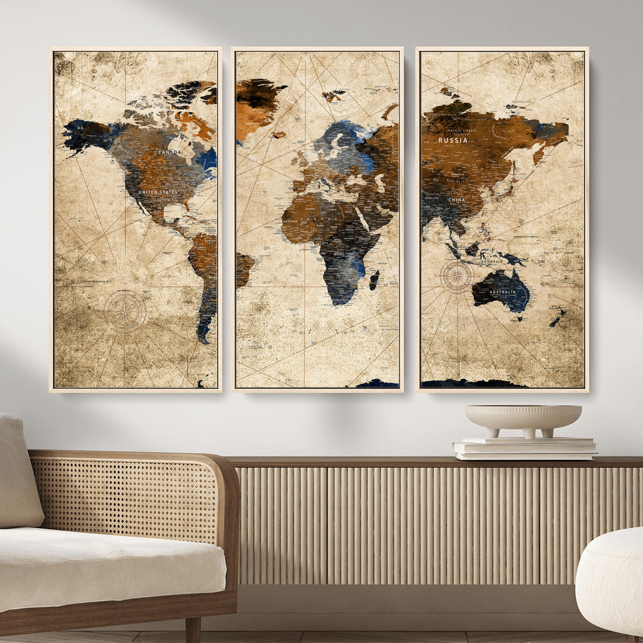 World Map Wall Art Canvas Print, Modern Decorative Framed