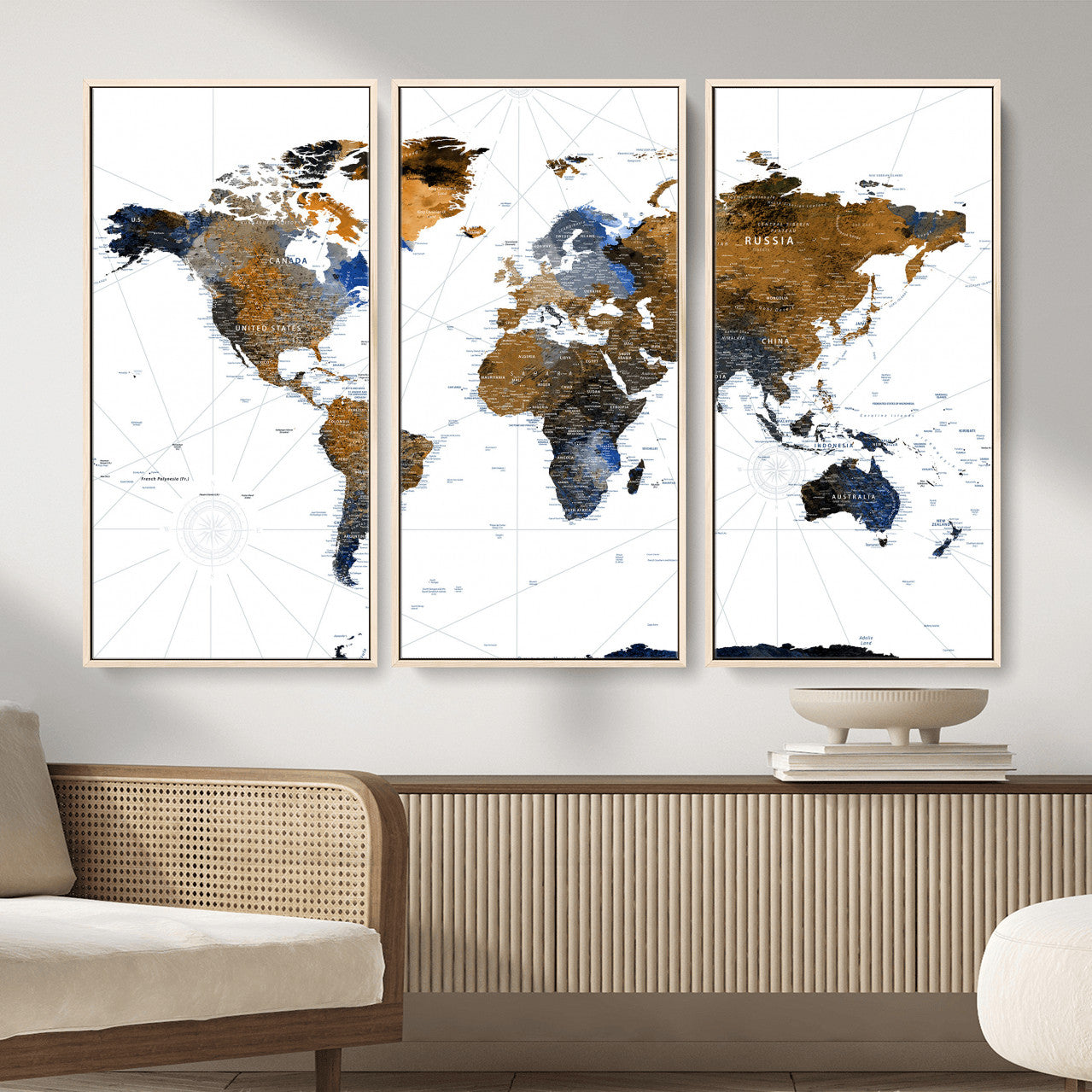 World Map Wall Art Canvas Print, Modern Decorative Framed