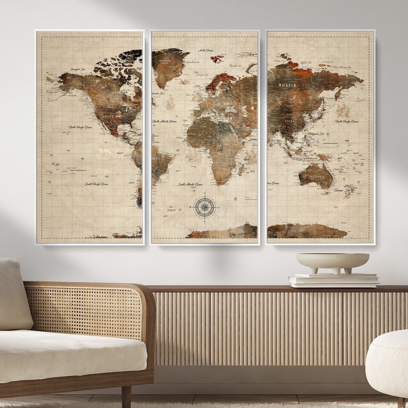 Vintage World Map Wall Art Canvas Print for Living Room,