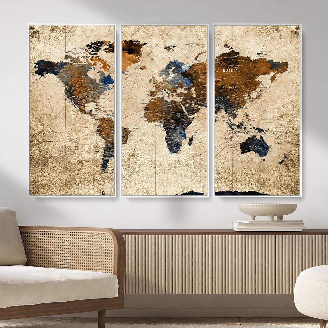 World Map Wall Art Canvas Print, Modern Decorative Framed