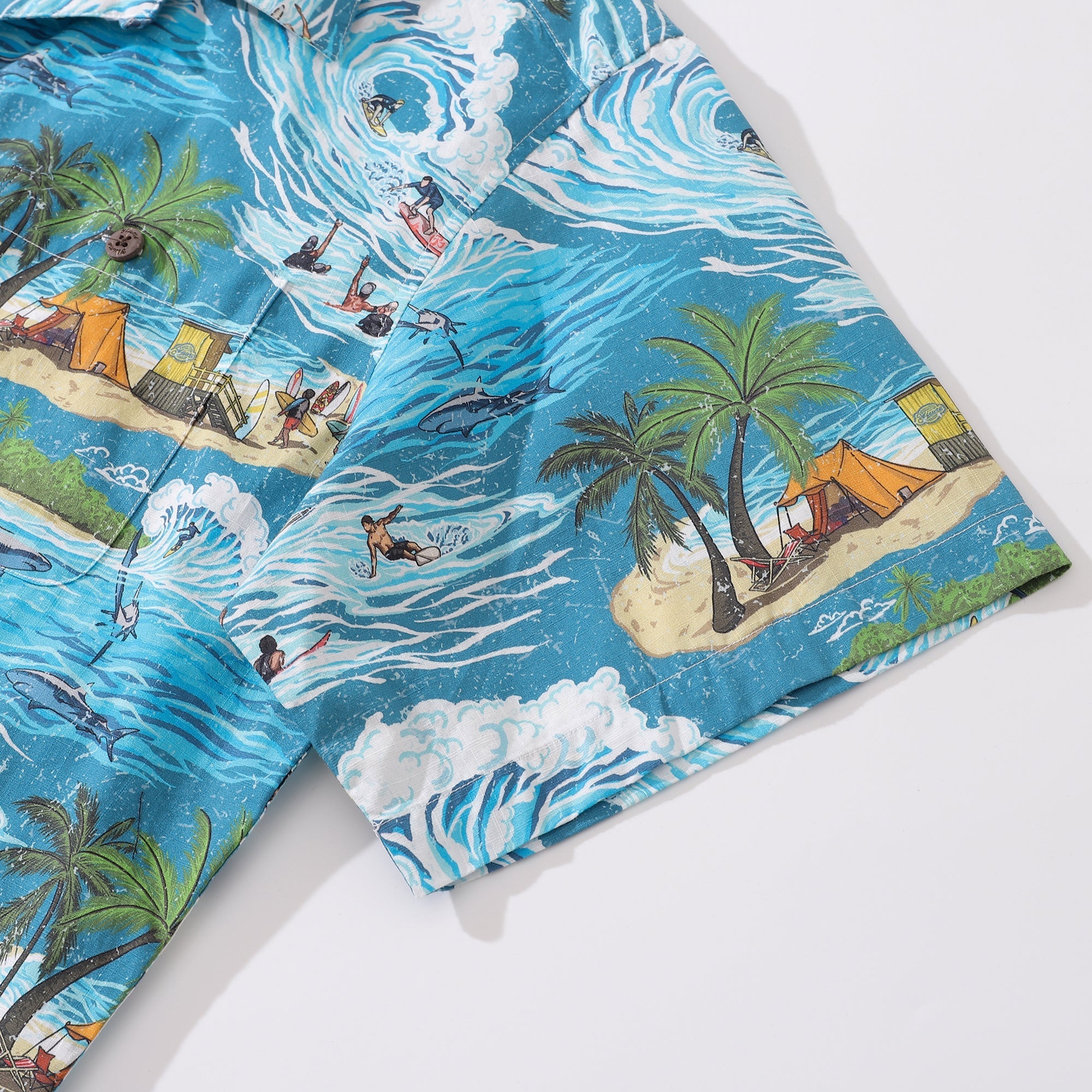 Vintage Hawaiian Shirt For Men Ocean Thrills Camp Shirt 100% Cotton By Sun