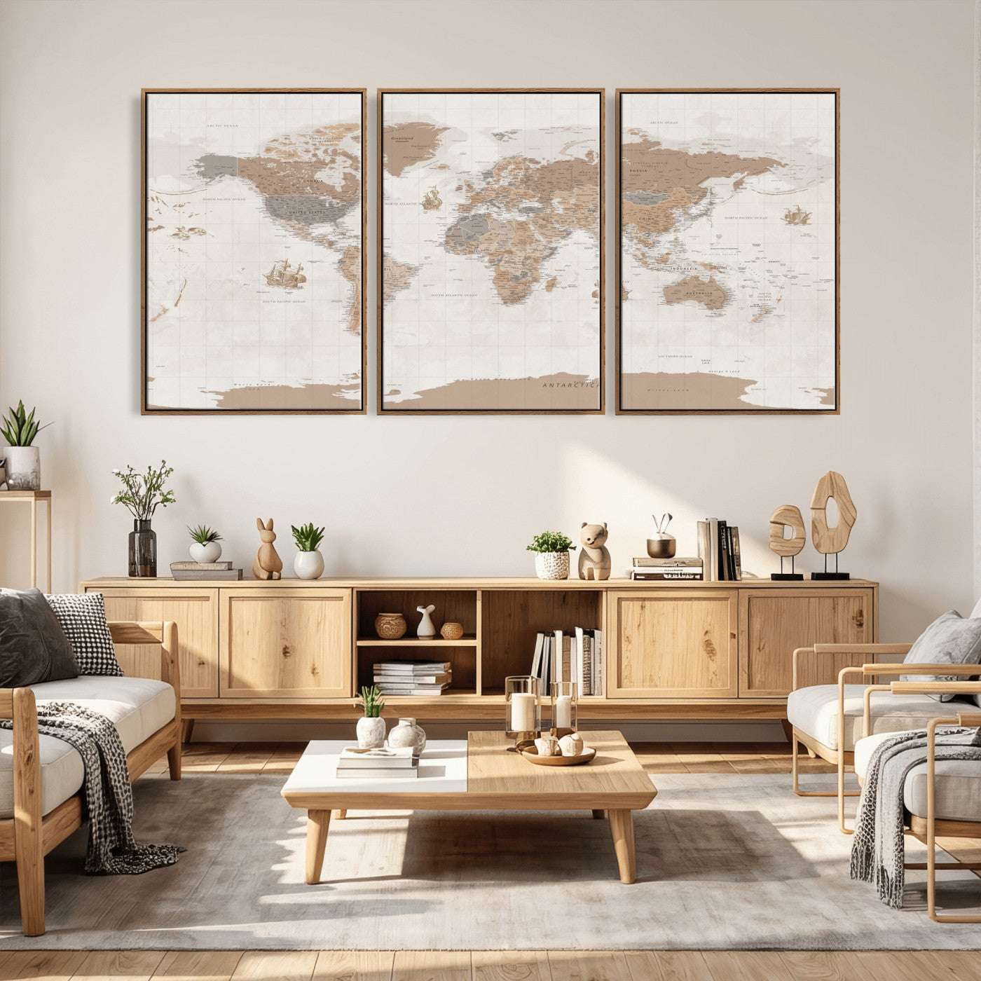 Framed Large World Map Canvas Print for Office Decor