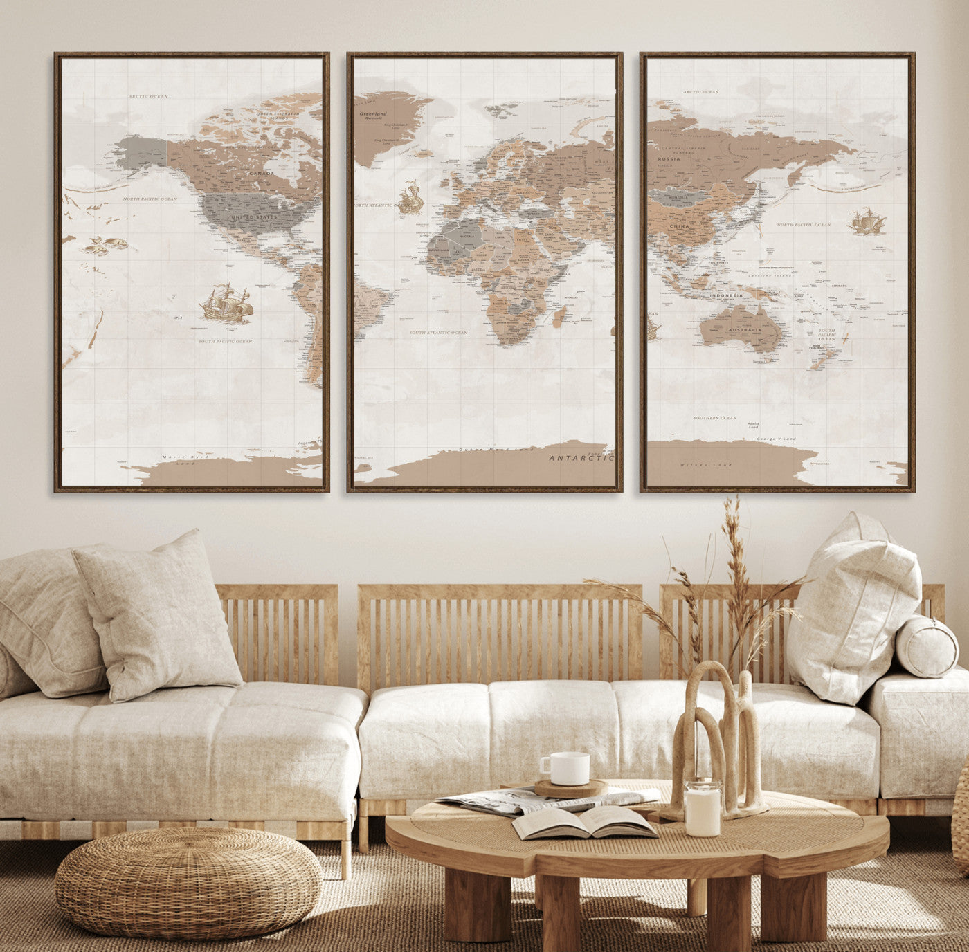 Framed Large World Map Canvas Print for Office Decor