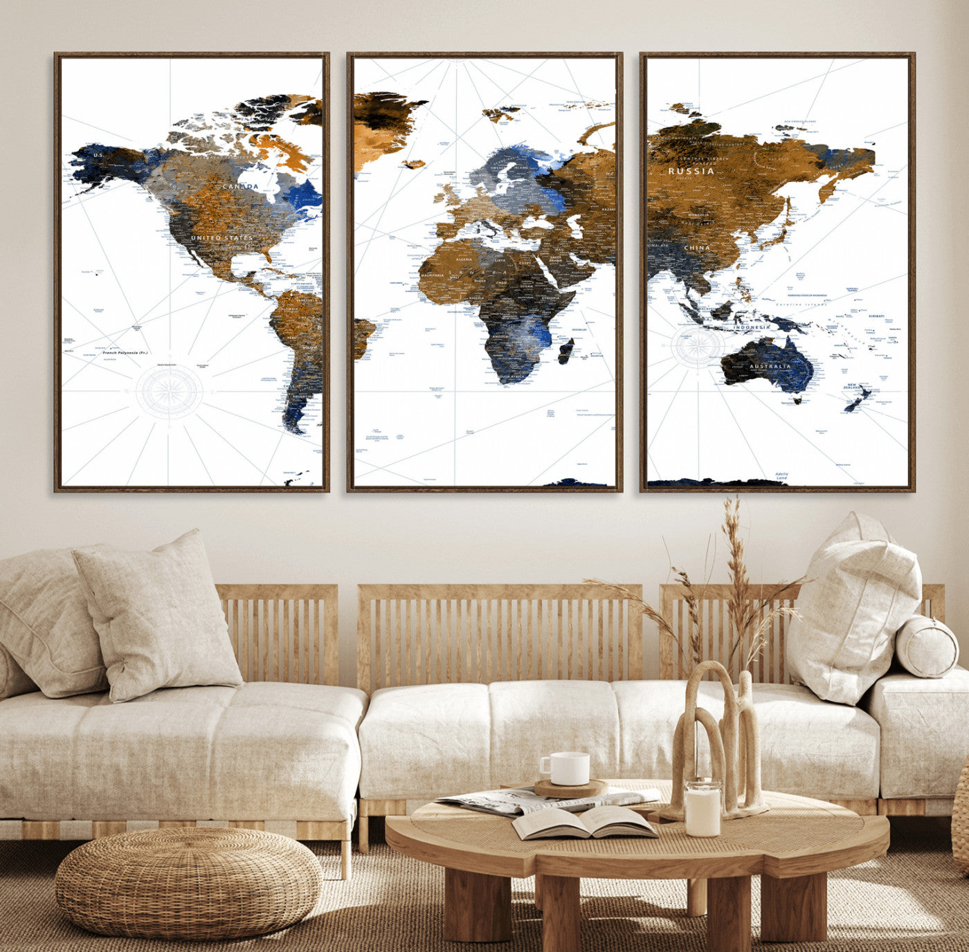World Map Wall Art Canvas Print, Modern Decorative Framed