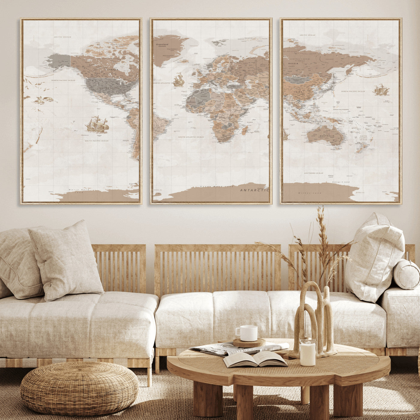 Framed Large World Map Canvas Print for Office Decor