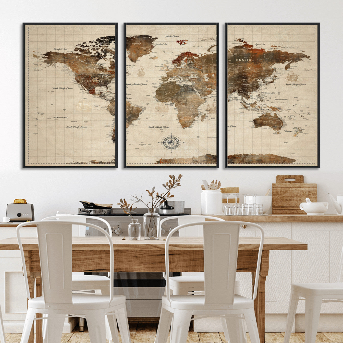 Vintage World Map Wall Art Canvas Print for Living Room,