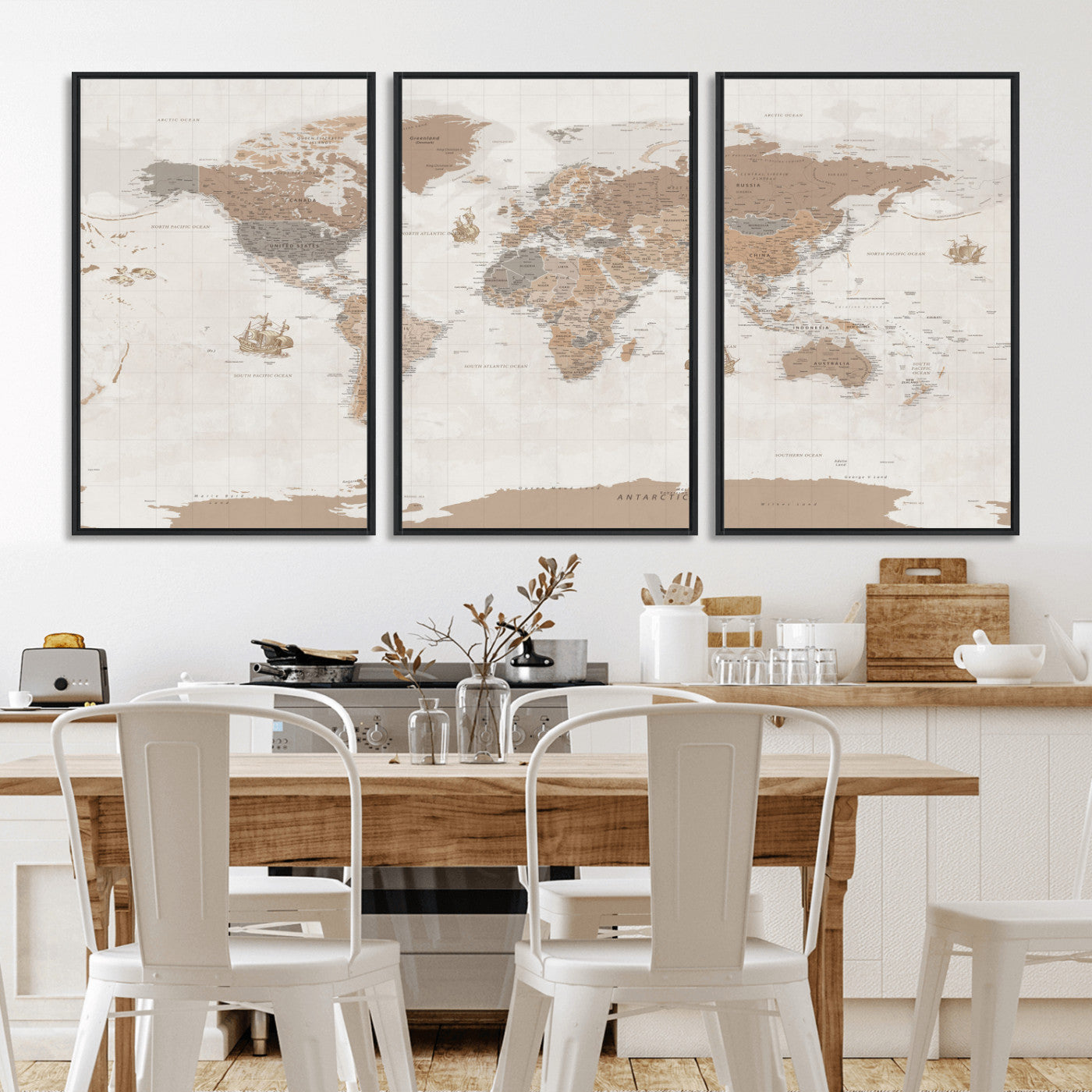 Framed Large World Map Canvas Print for Office Decor