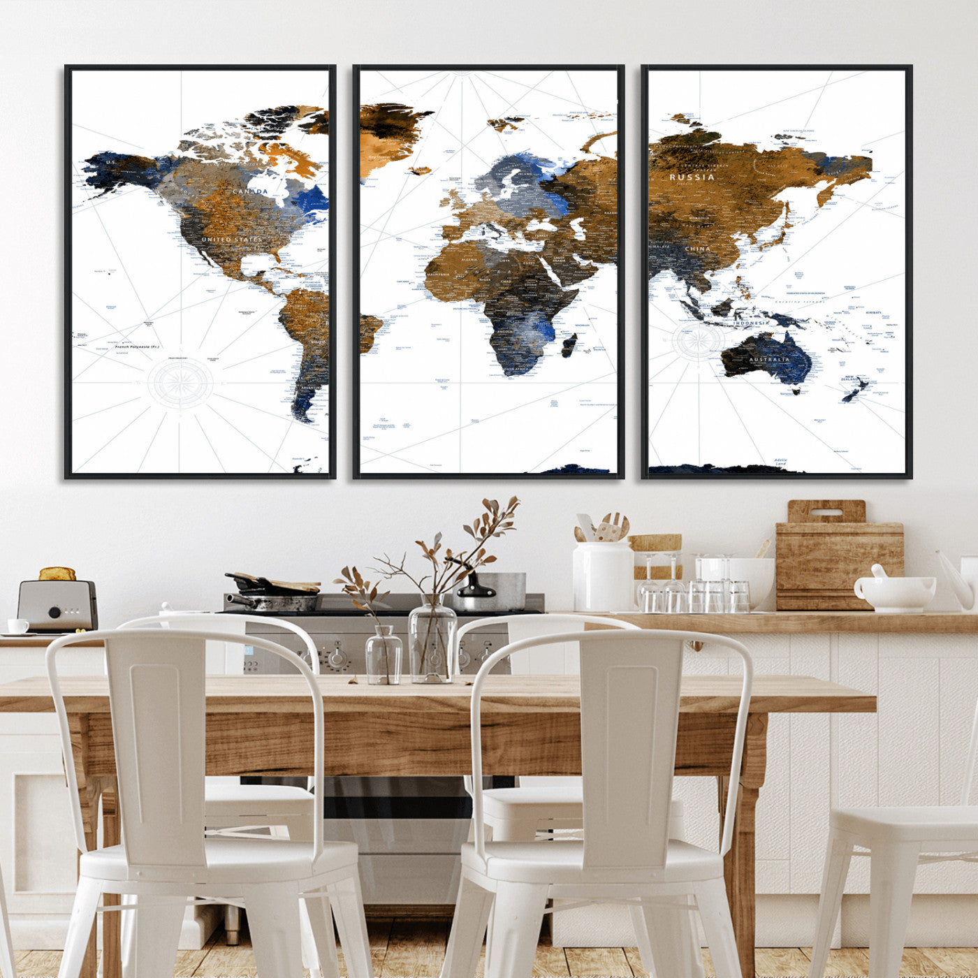 World Map Wall Art Canvas Print, Modern Decorative Framed