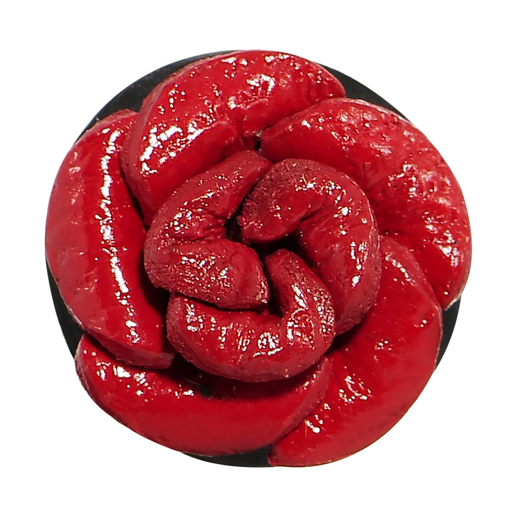 2G Organic Double Flare Arang Wood Plug Red Leather Rose