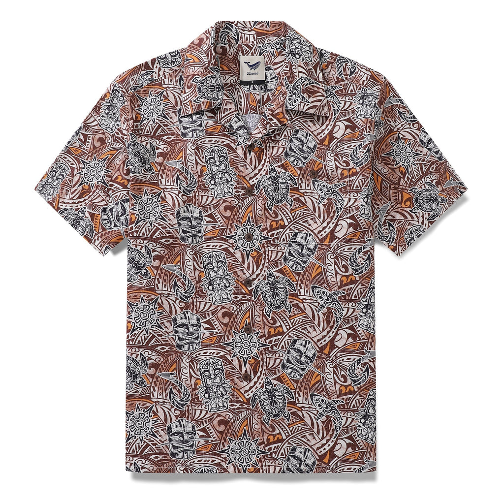 Hawaiian Shirt For Men Tiki Totem Vintage Shirt Camp Collar 100% Cotton By Sun