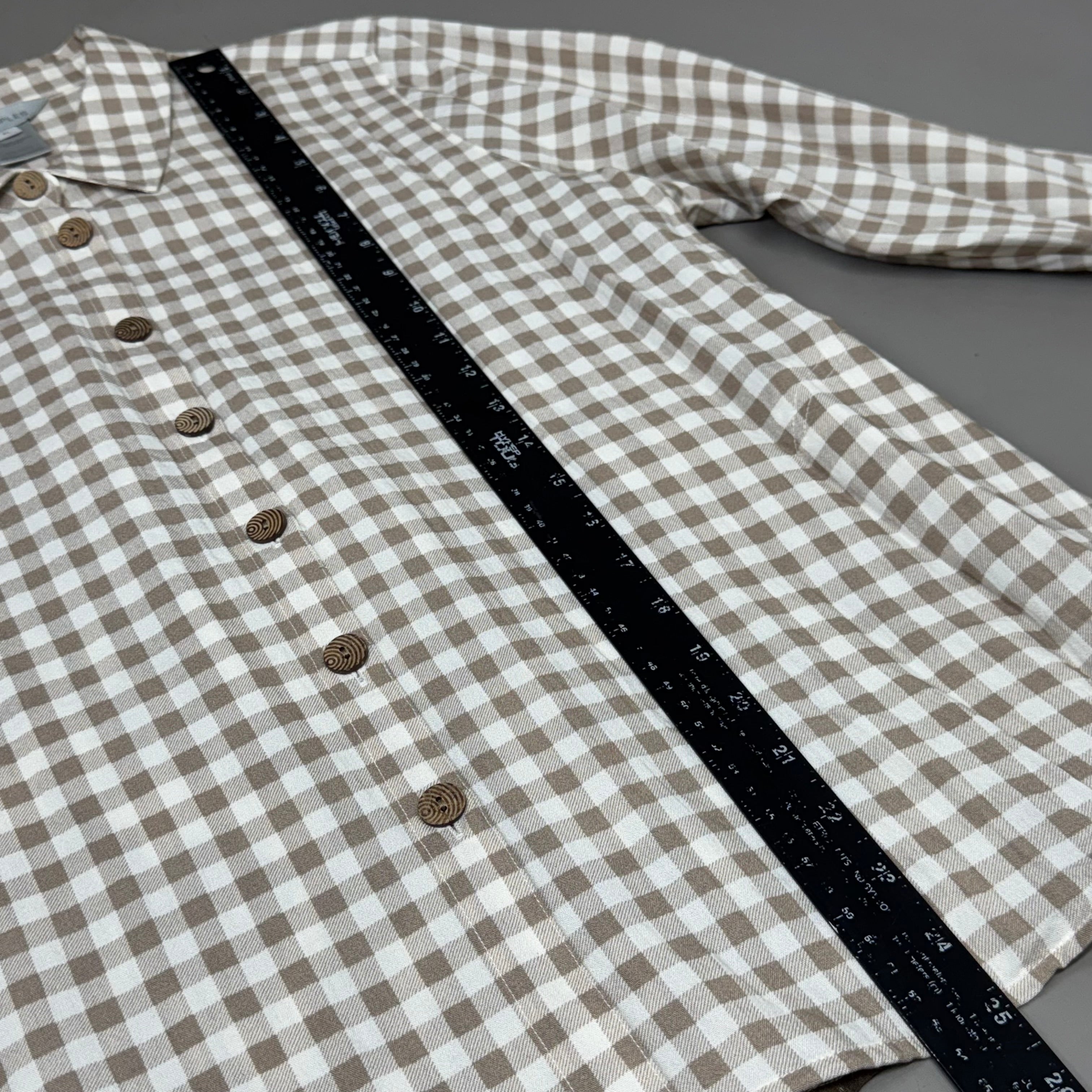 MULTIPLES Button-Up Plaid Shirt w/Cuff Petite Women's Sz PL Brown/Cream M44506BP
