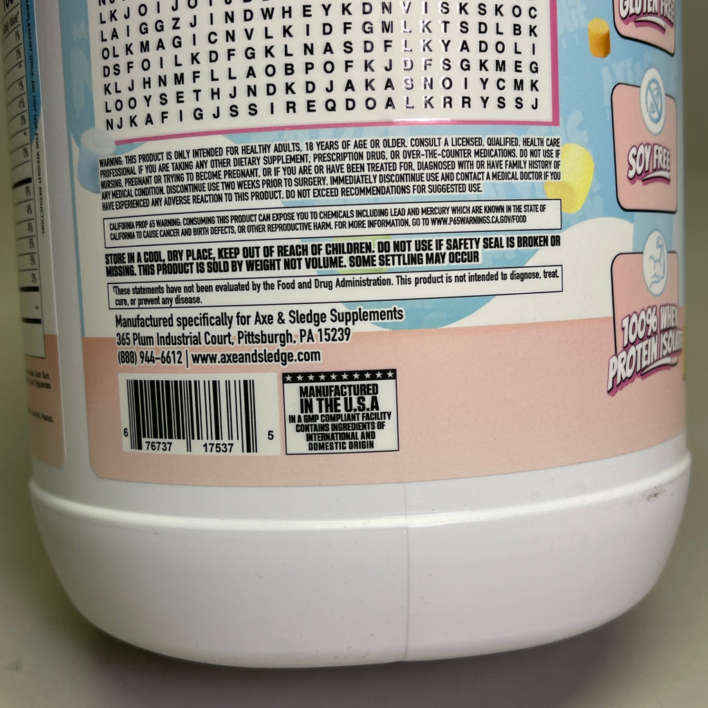 ZA@ AXE & SLEDGE Farm Fed 25G 100%Whey Protein Marshmallow Milk 28 Servings BB 04/26