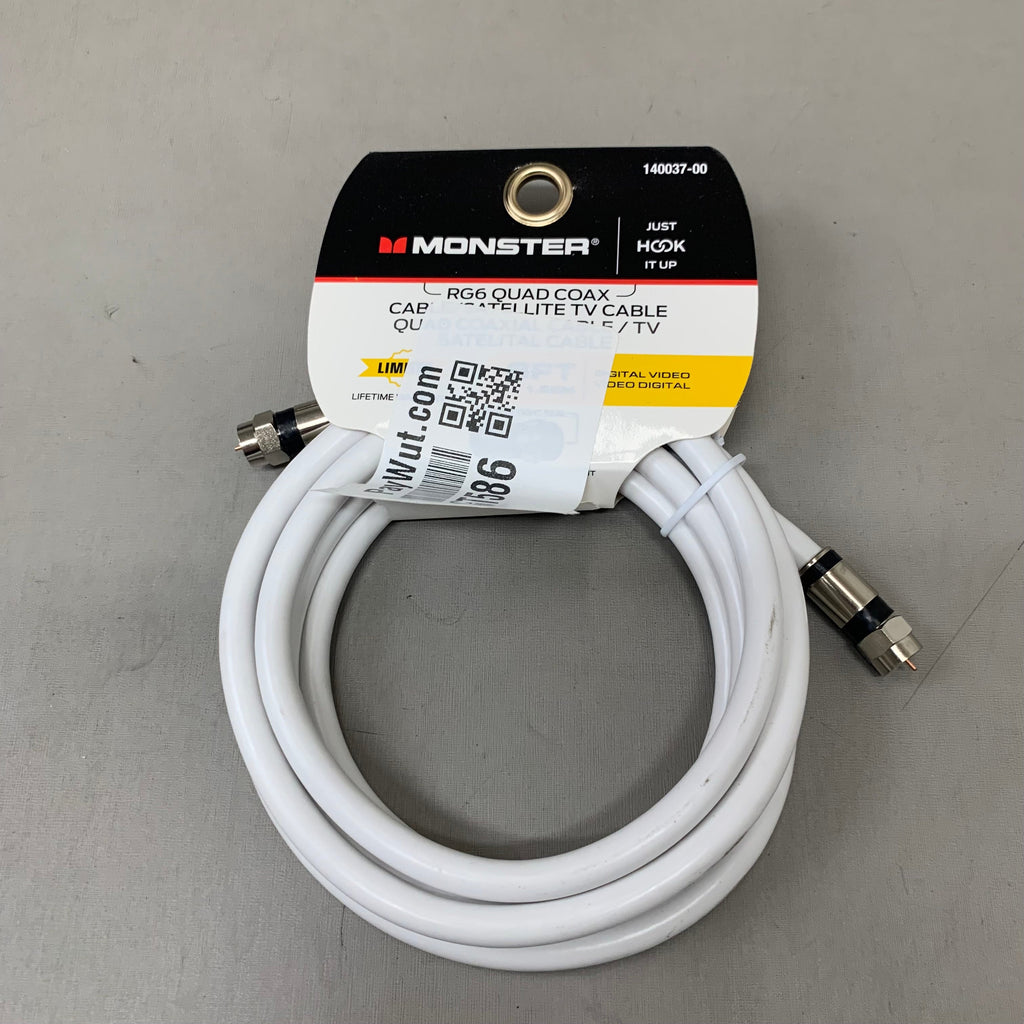 MONSTER (2Pack) RG6 Quad Coax Satellite Tv Cables 6ft, 12ft White 140037-00,140031-00