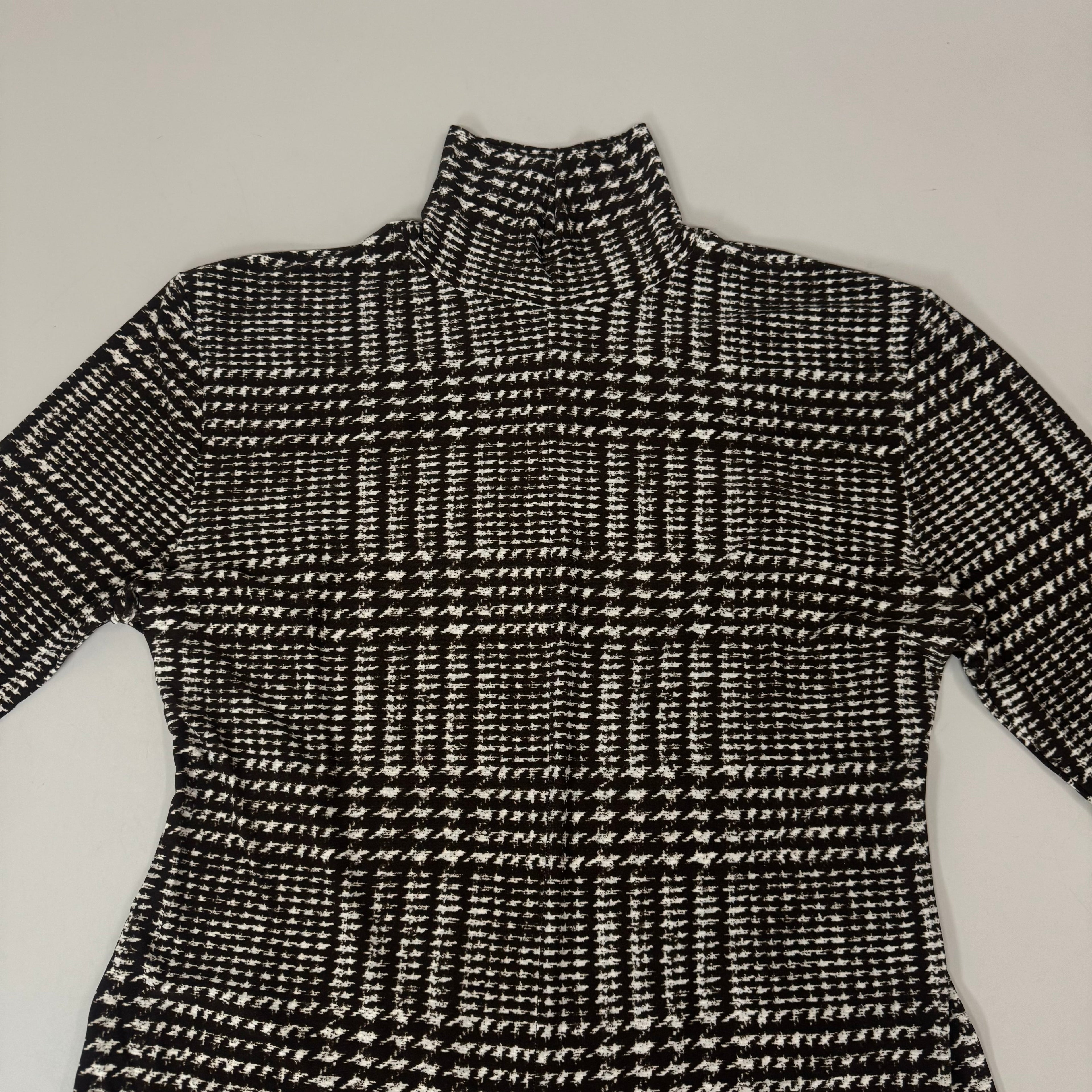 NORMA KAMALI Sleeve Open Back Catsuit Footsie Women's Sz XL/42 Chocolate Plaid