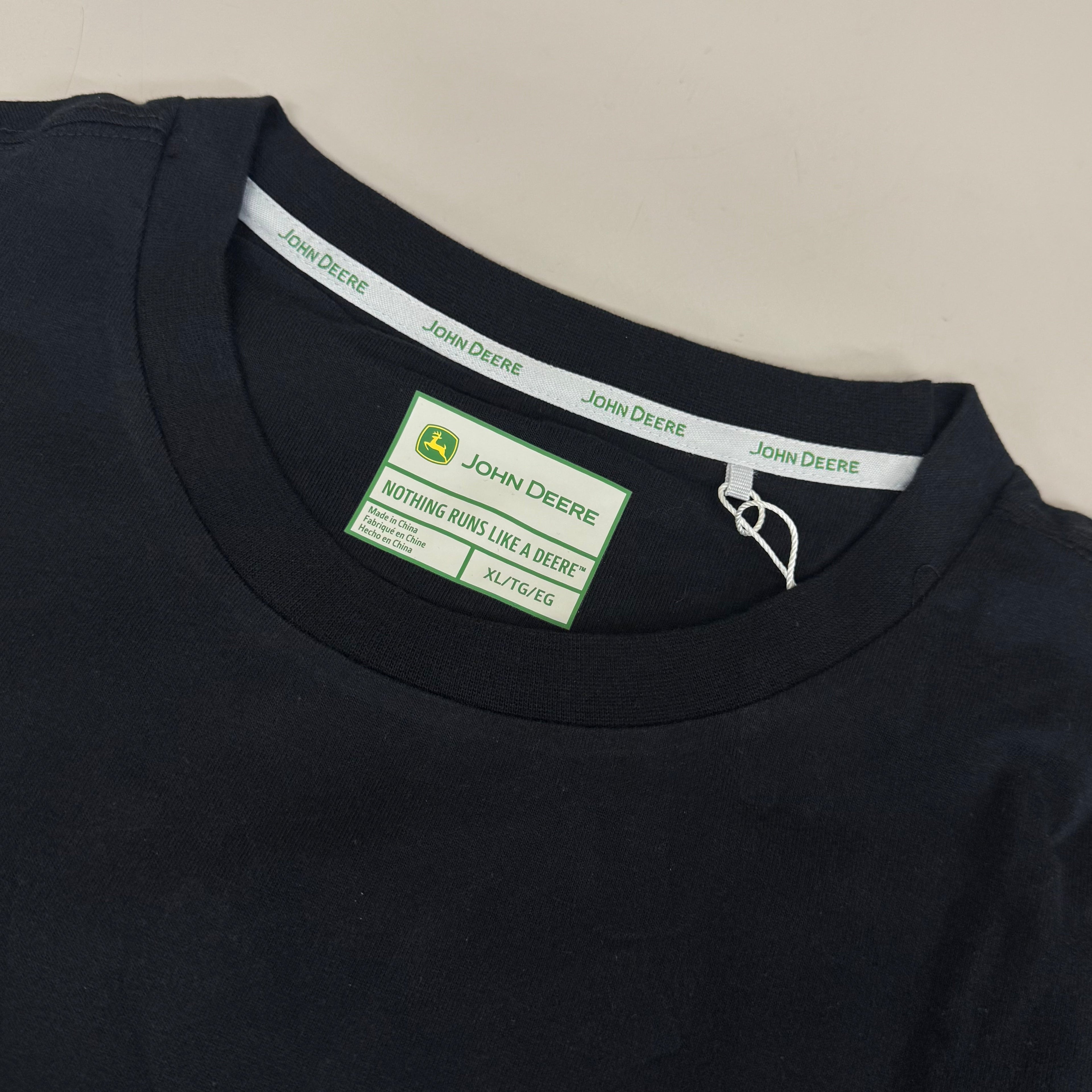 JOHN DEERE Embroidered Logo Short Sleeve Tee Shirt Men's Sz XL Black 1896842