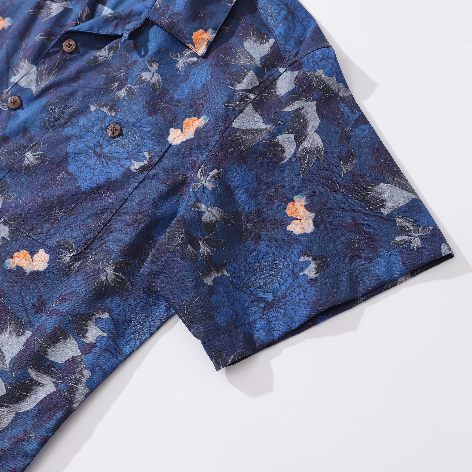Dark Blue Hawaiian Shirt For Men Peony Shirt Camp Collar 100% Cotton Shirt By Seven