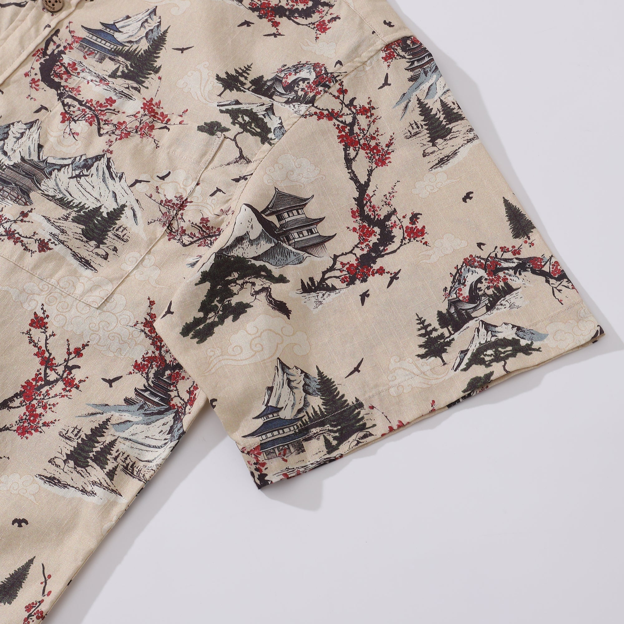 Men's Hawaiian Shirt Plum Blossom Print Cotton Button-down Short Sleeve Aloha Shirt By Yakima