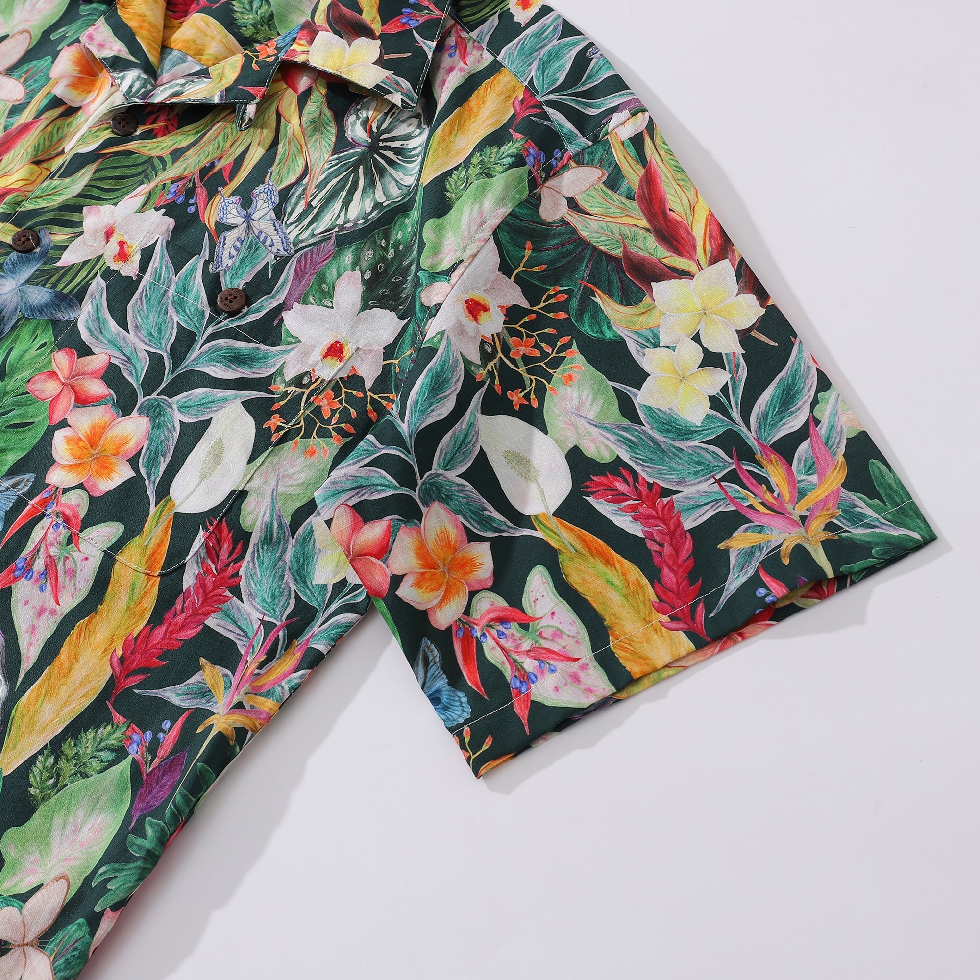 Hawaiian Tropical Shirt For Men Floral Butterfly Fantasy Shirt Camp Collar 100% Cotton By Cigar