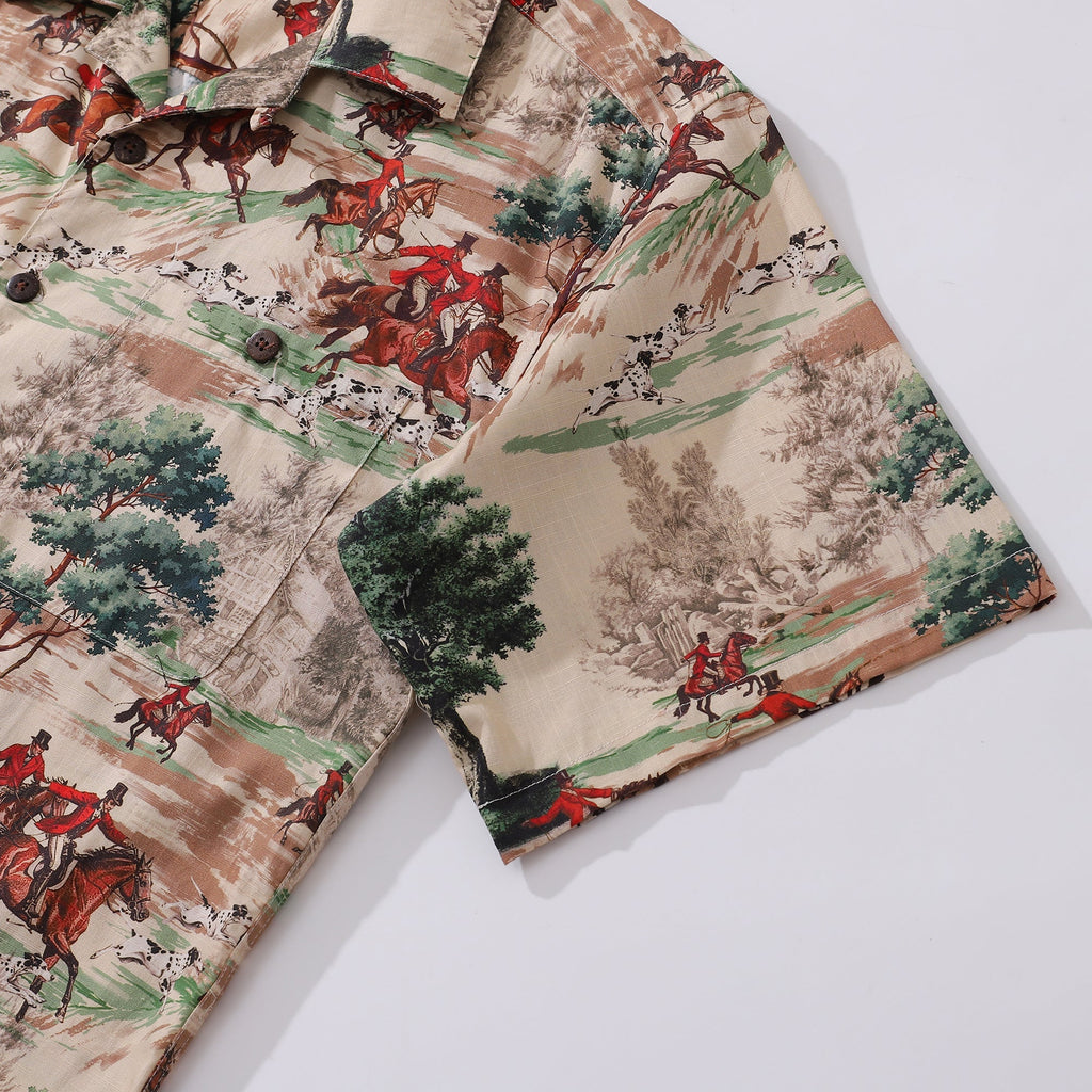 Hawaiian Shirt For Men Field Horse Racing Shirt Camp Collar 100% Cotton By Sherry