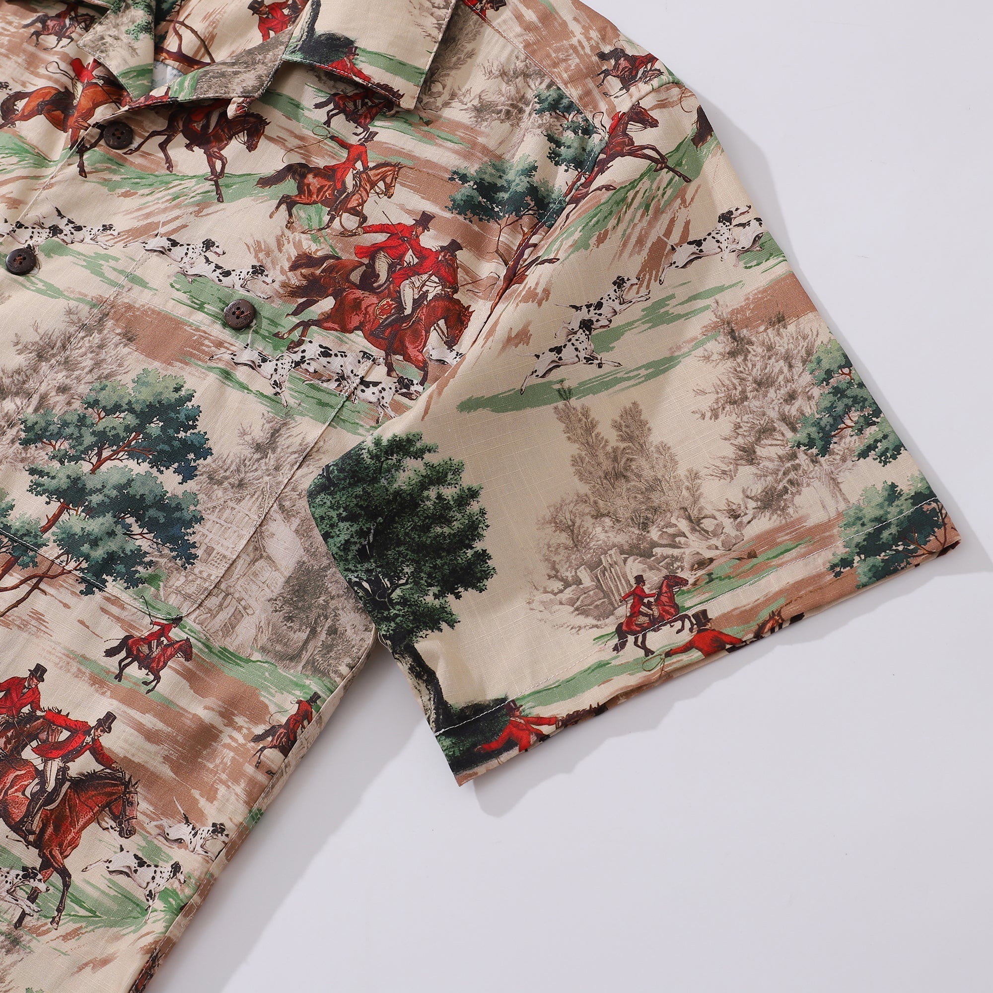Hawaiian Shirt For Men Field Horse Racing Shirt Camp Collar 100% Cotton By Sherry