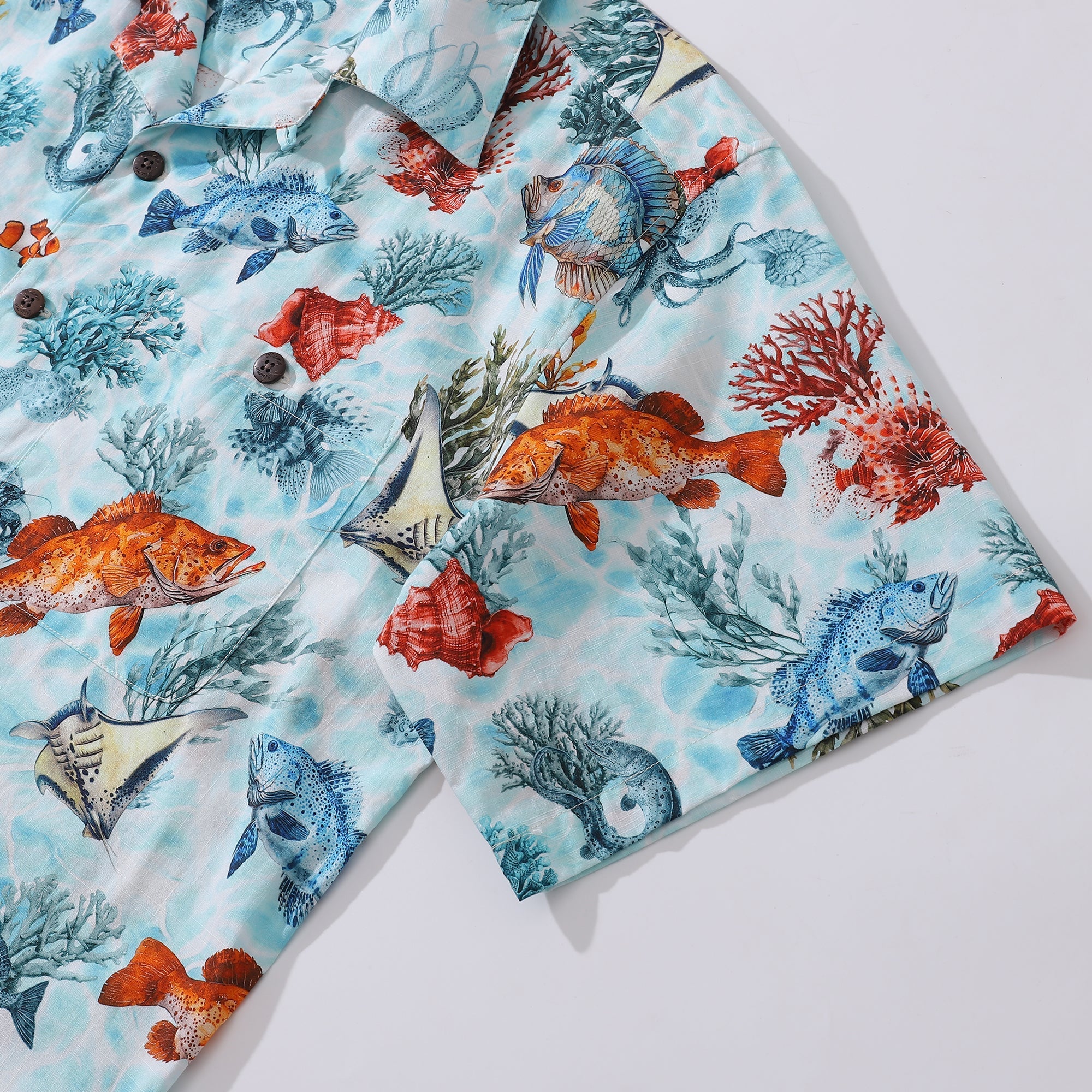 Bluey Hawaiian Shirt For Men Fish Shirt Camp Collar 100% Cotton Shirt By Sun