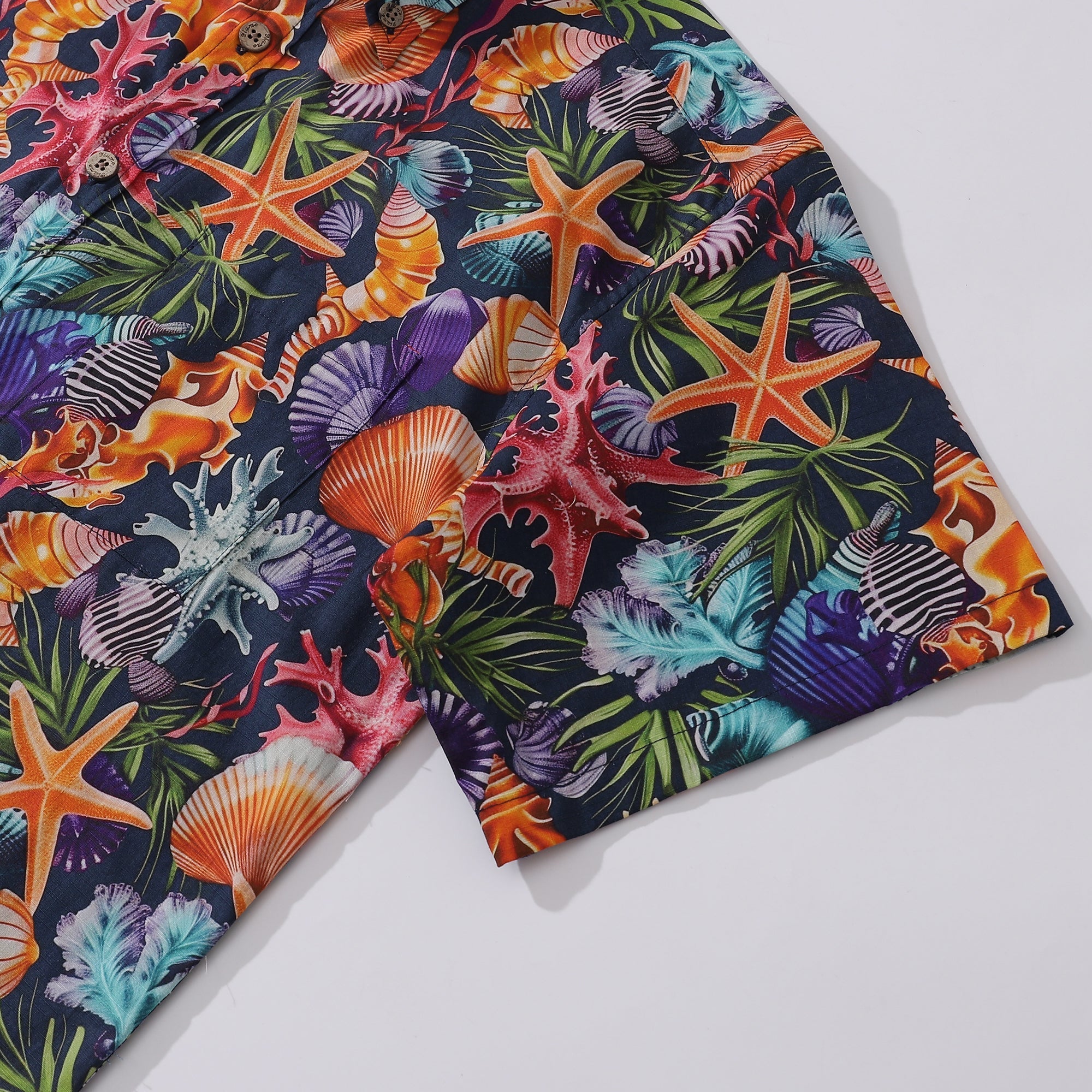 Hawaiian Shirt For Men Marine Life Carnival Button-down Short Sleeve 100% Cotton Shirt By Sun