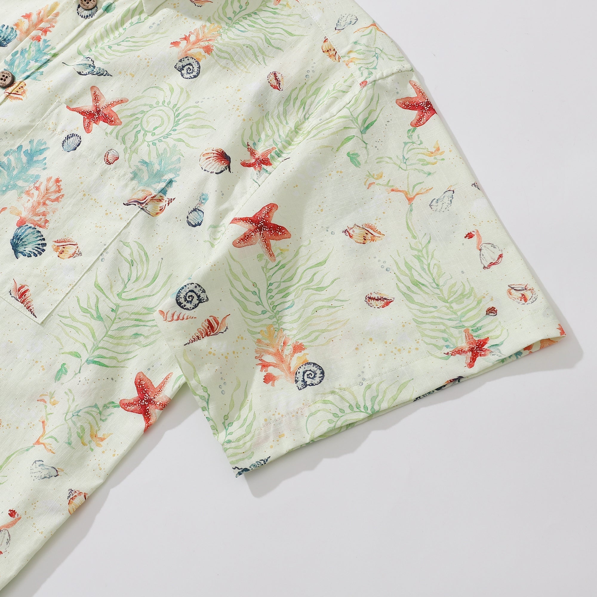Hawaiian Shirt For Men Voices of the Shore Button-down Short Sleeve 100% Cotton Shirt By Seven