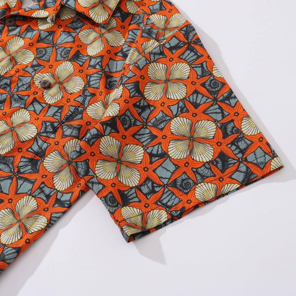 1940s Vintage Hawaiian Shirt For Men Starfish and Shells Shirt 100% Cotton By Yakima