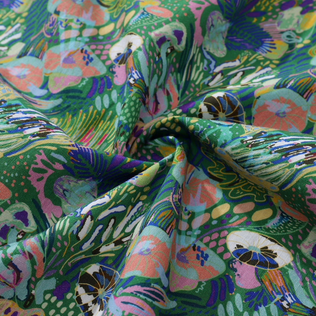 Men's Green Hawaiian Shirt Songe Marin Pattern Cotton Button-down Short Sleeve Aloha Shirt By Lucille Pattern