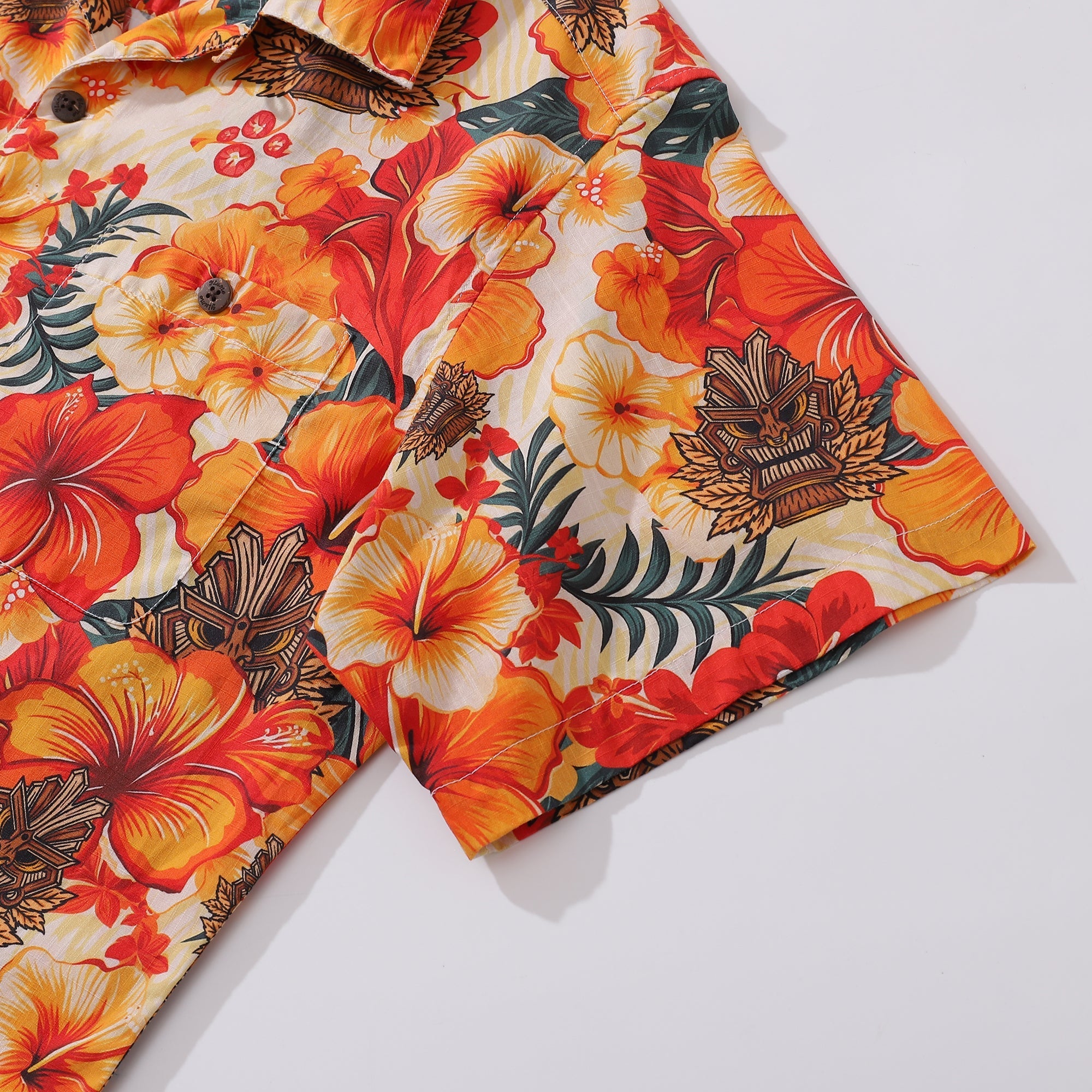 Tiki Hawaiian Shirt For Men Designer Floral Shirt Camp Collar 100% Cotton By Yakima