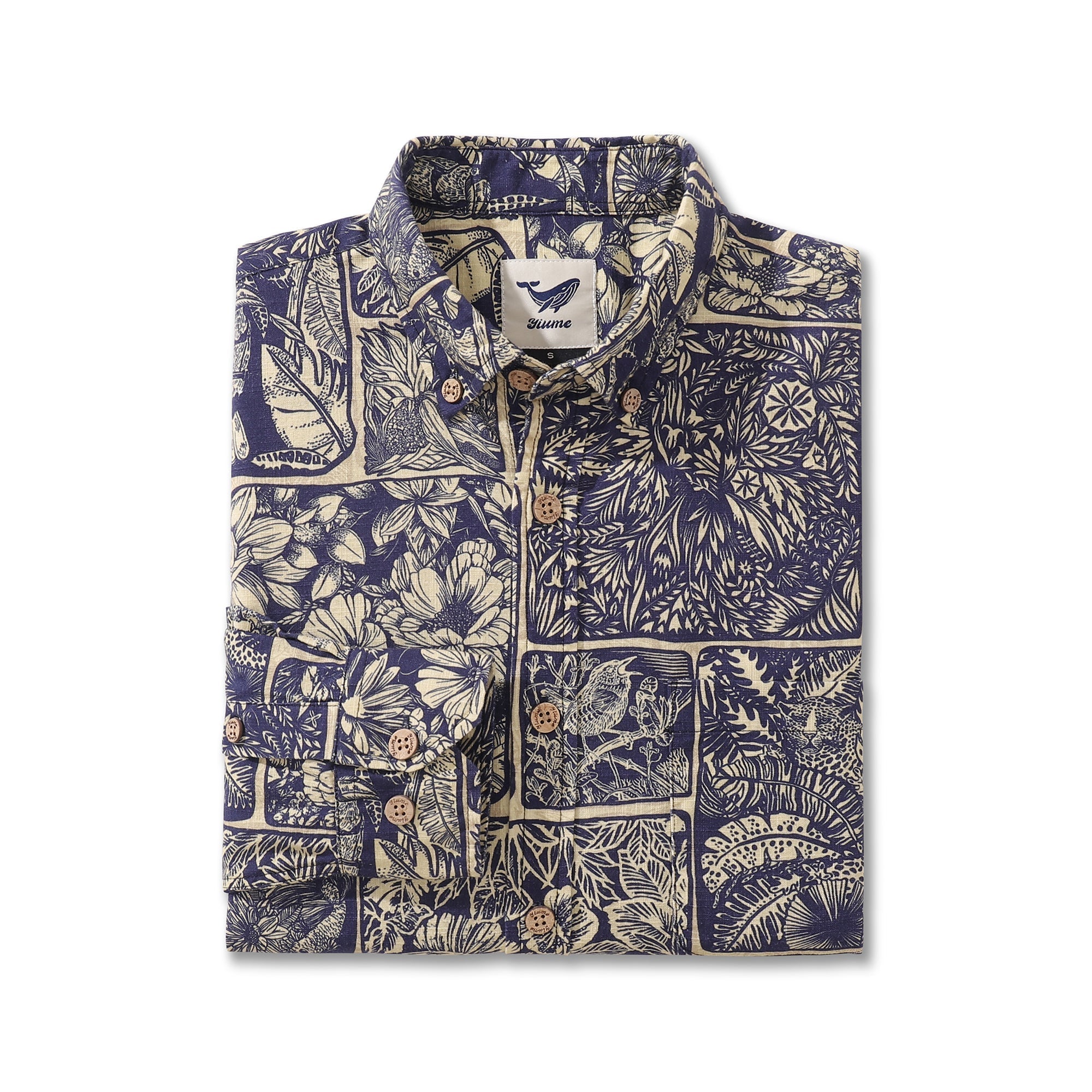 Vintage Men's Hawaiian Shirt Jungle Cotton Button-down Long Sleeve Aloha Shirt By Yakima