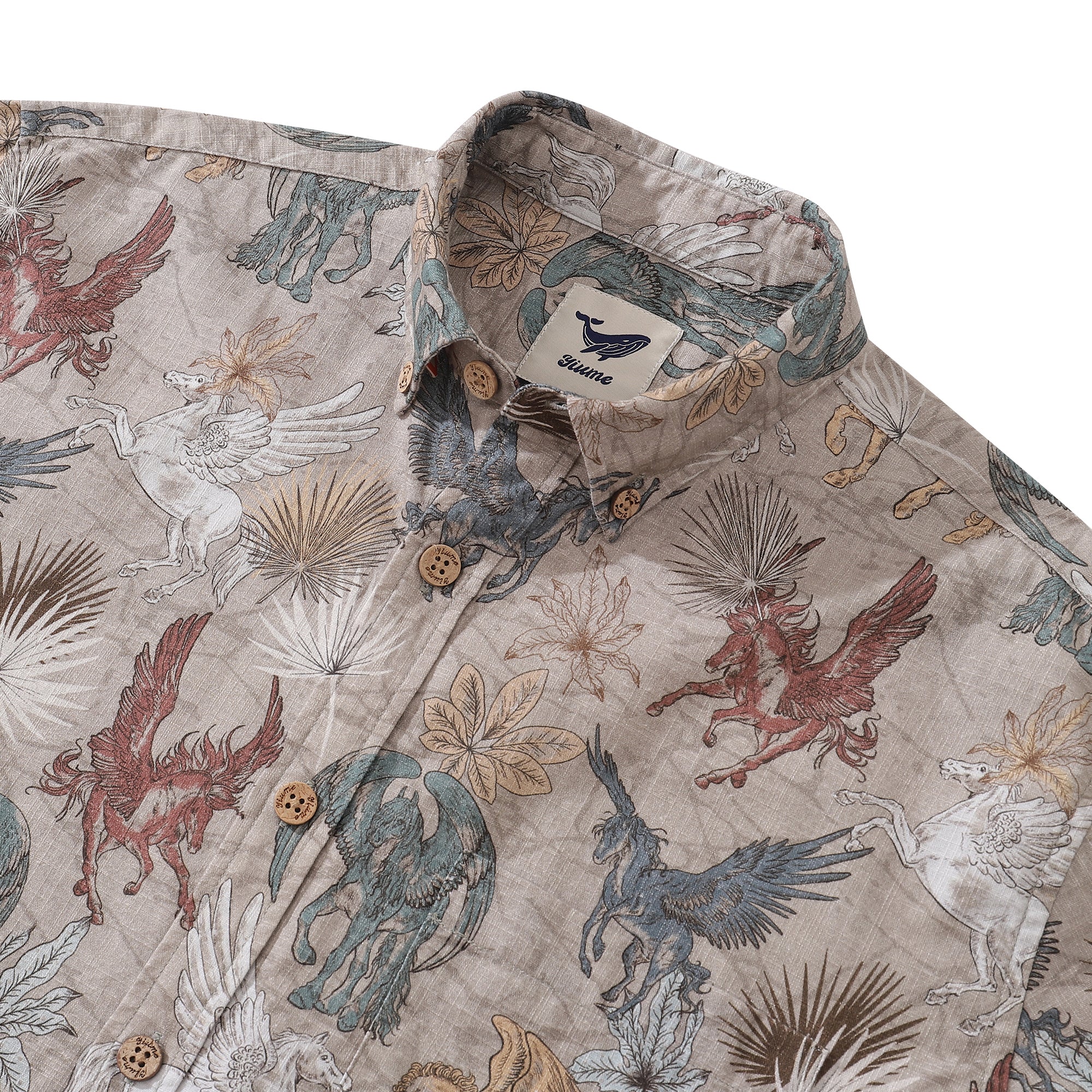 Men's Hawaiian Shirt Pegasus in Flight Cotton Button-down Long Sleeve Aloha Shirt By Sherry
