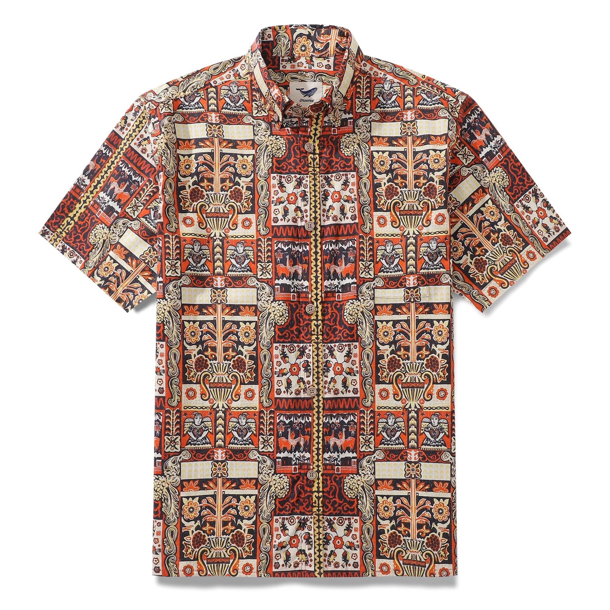Men's Hawaiian Shirt Mystical Totem Cotton Button-down Short Sleeve Aloha Shirt By Cigar