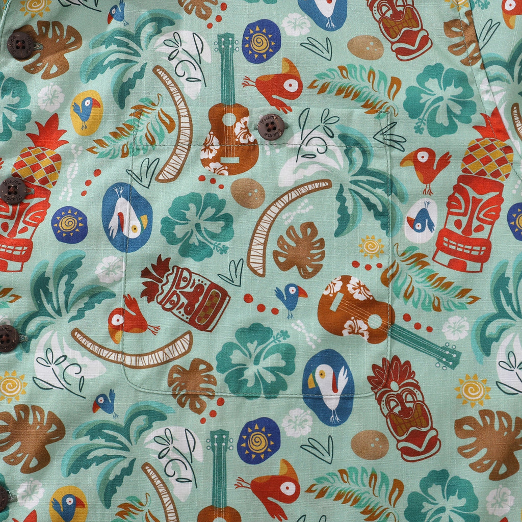 Hawaiian Shirt For Men TIKI Fiesta Print Shirt Camp Collar 100% Cotton By Sherry