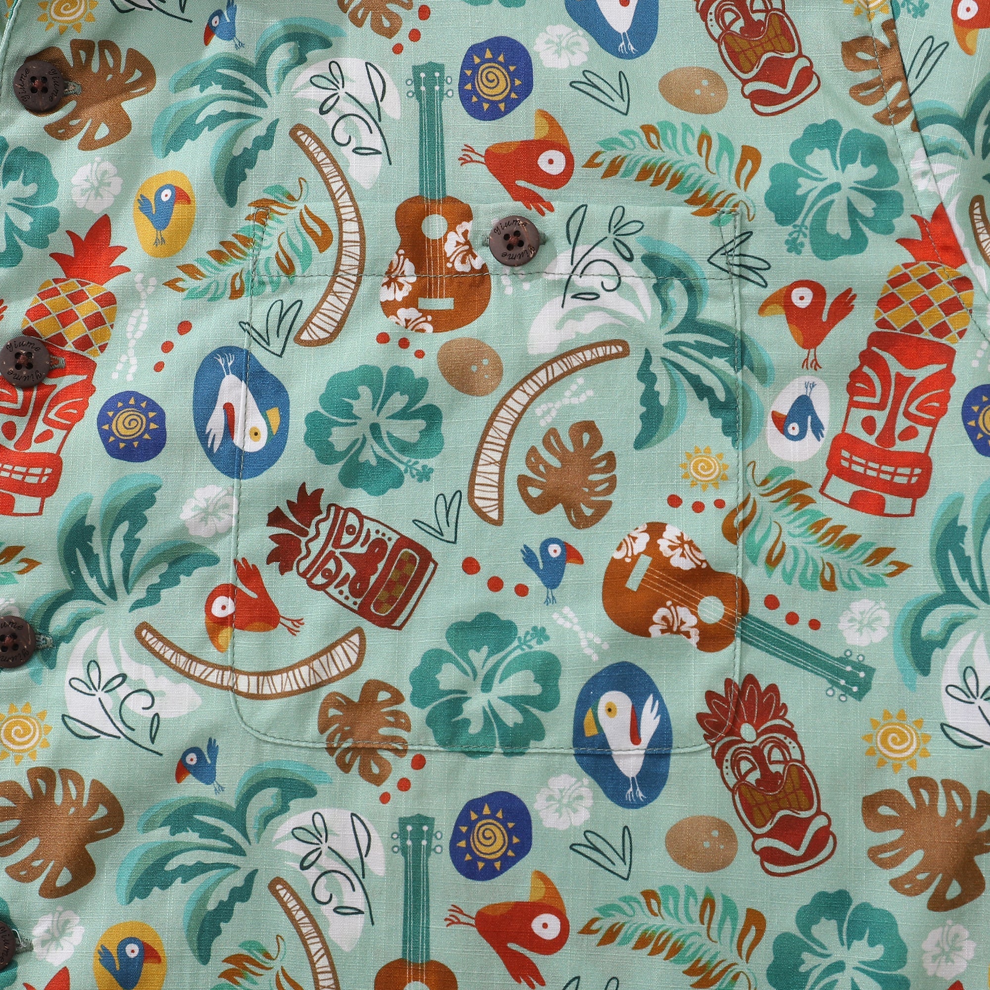 Hawaiian Shirt For Men TIKI Fiesta Print Shirt Camp Collar 100% Cotton By Sherry