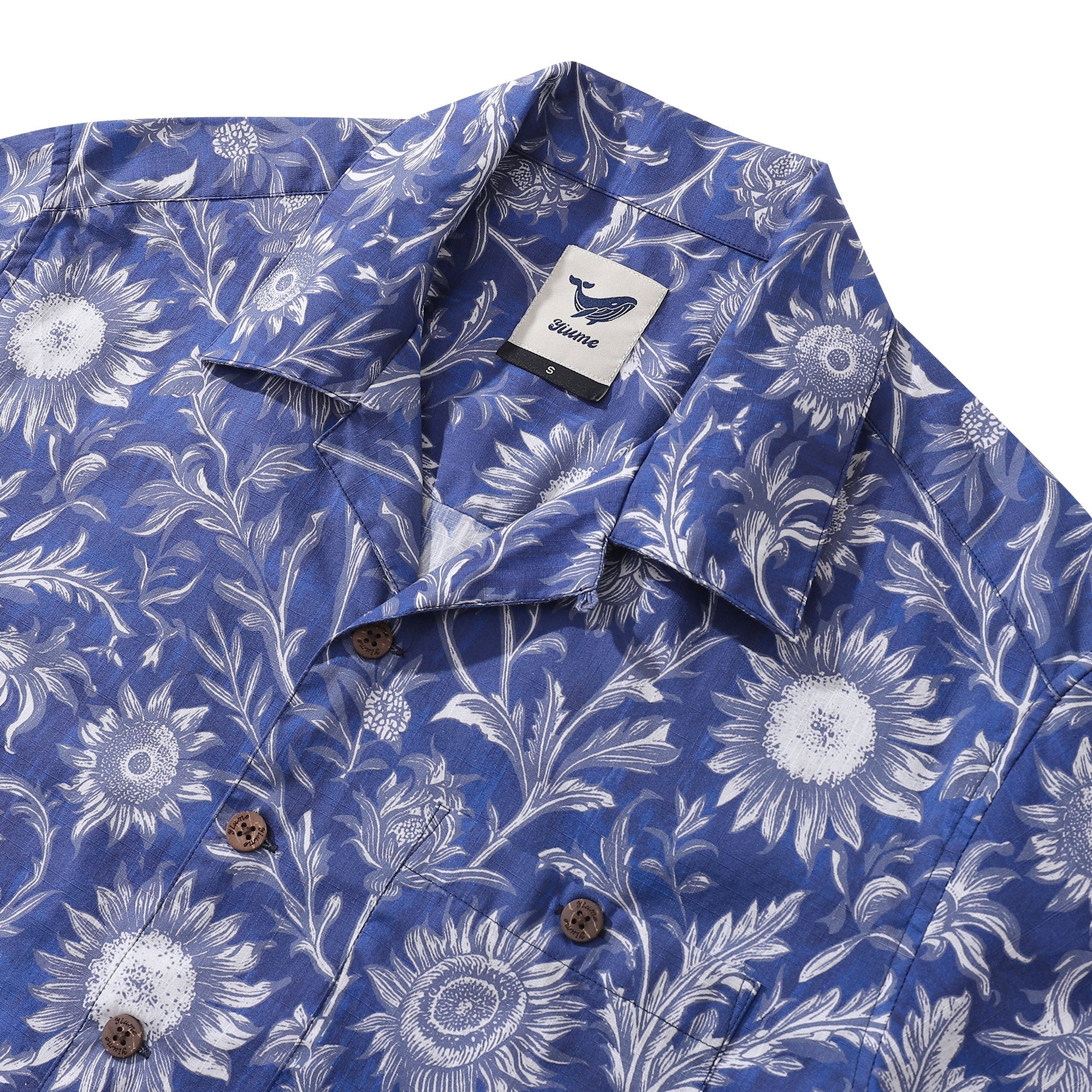 Hawaiian Shirt For Men Blue and White Porcelain Sunflower Camp collar Short Sleeve 100% Cotton Shirt By Sun