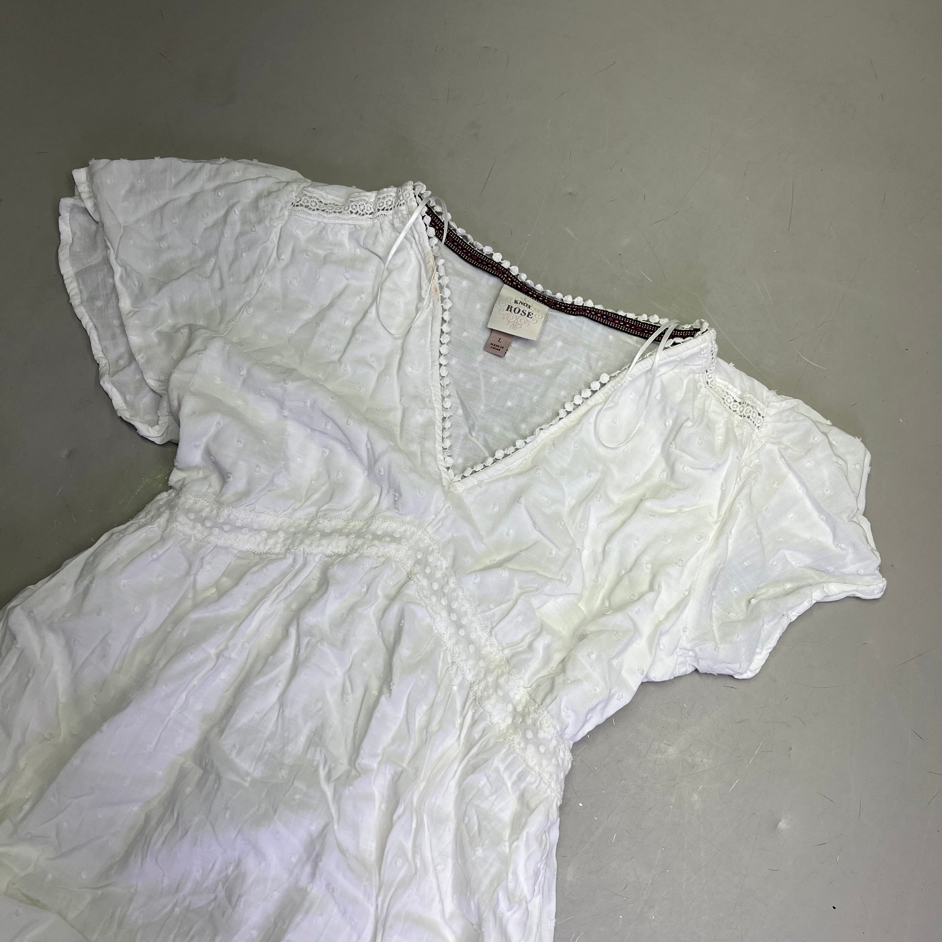 KNOX ROSE Lightweight Short Sleeve Maxi Dress  Women's Sz L White (Pre-Owned)