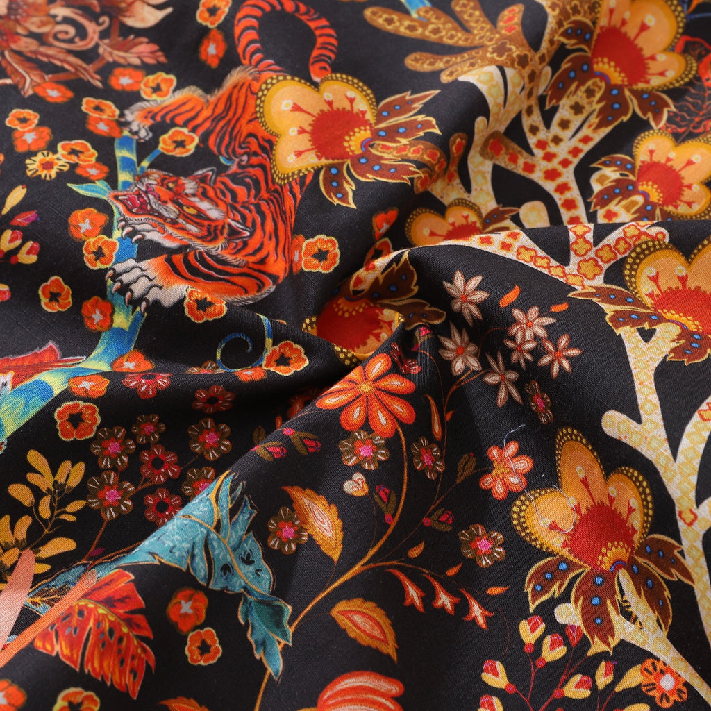 Hawaiian Shirt For Men Blazing Tiger Shirt Camp Collar 100% Cotton By Sylvia