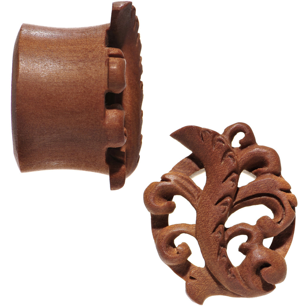 1 inch Organic Wood Whispering Wind Leaf Hand Carved Plug Set