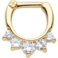 14G Gold Plated Golden Penta Clear Gem Septum Clicker