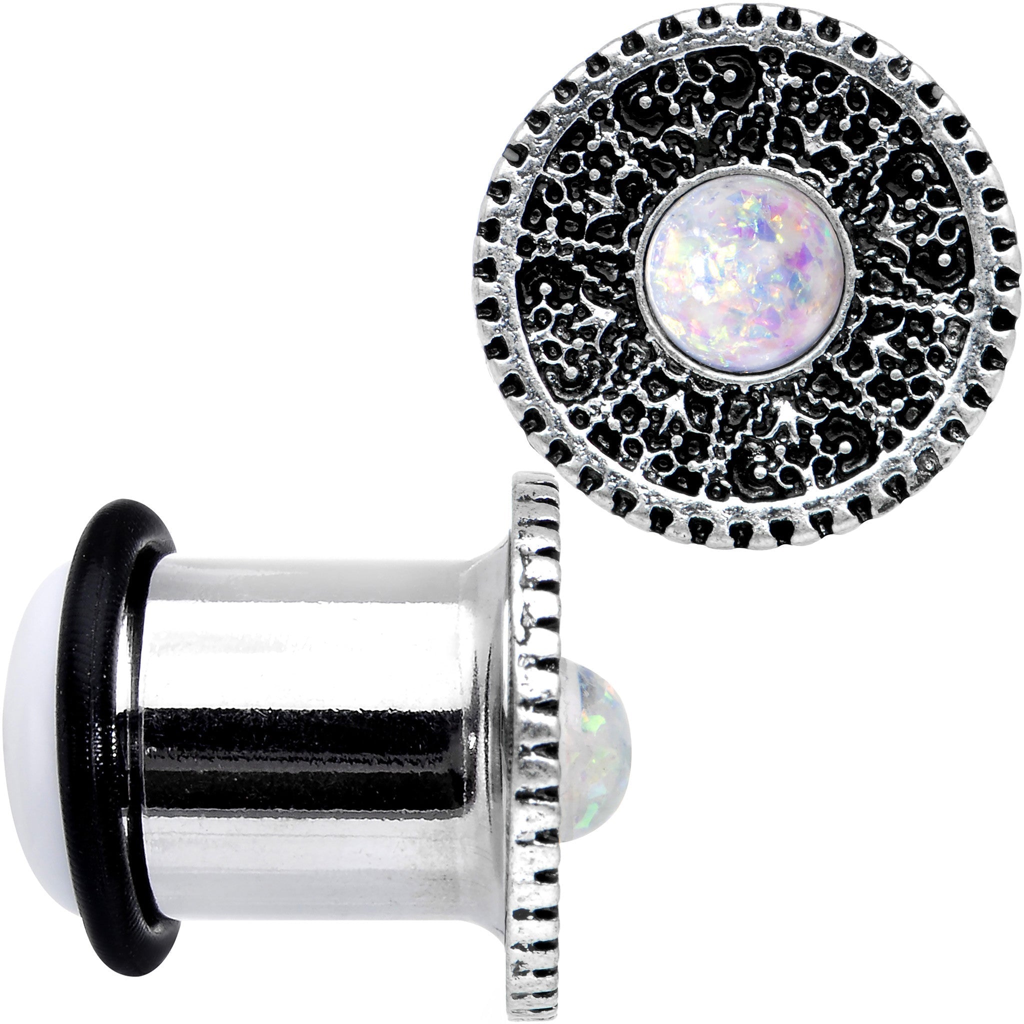 00G Stainless Steel Sky Wheel White Synthetic Opal Plug Set