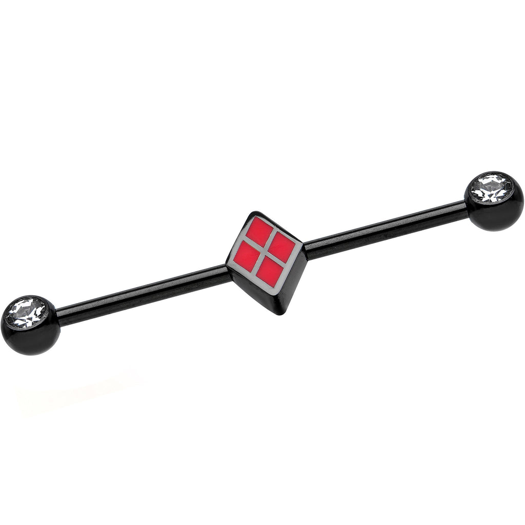 Licensed Black Plated Harley Quinn Logo Industrial Barbell 35mm