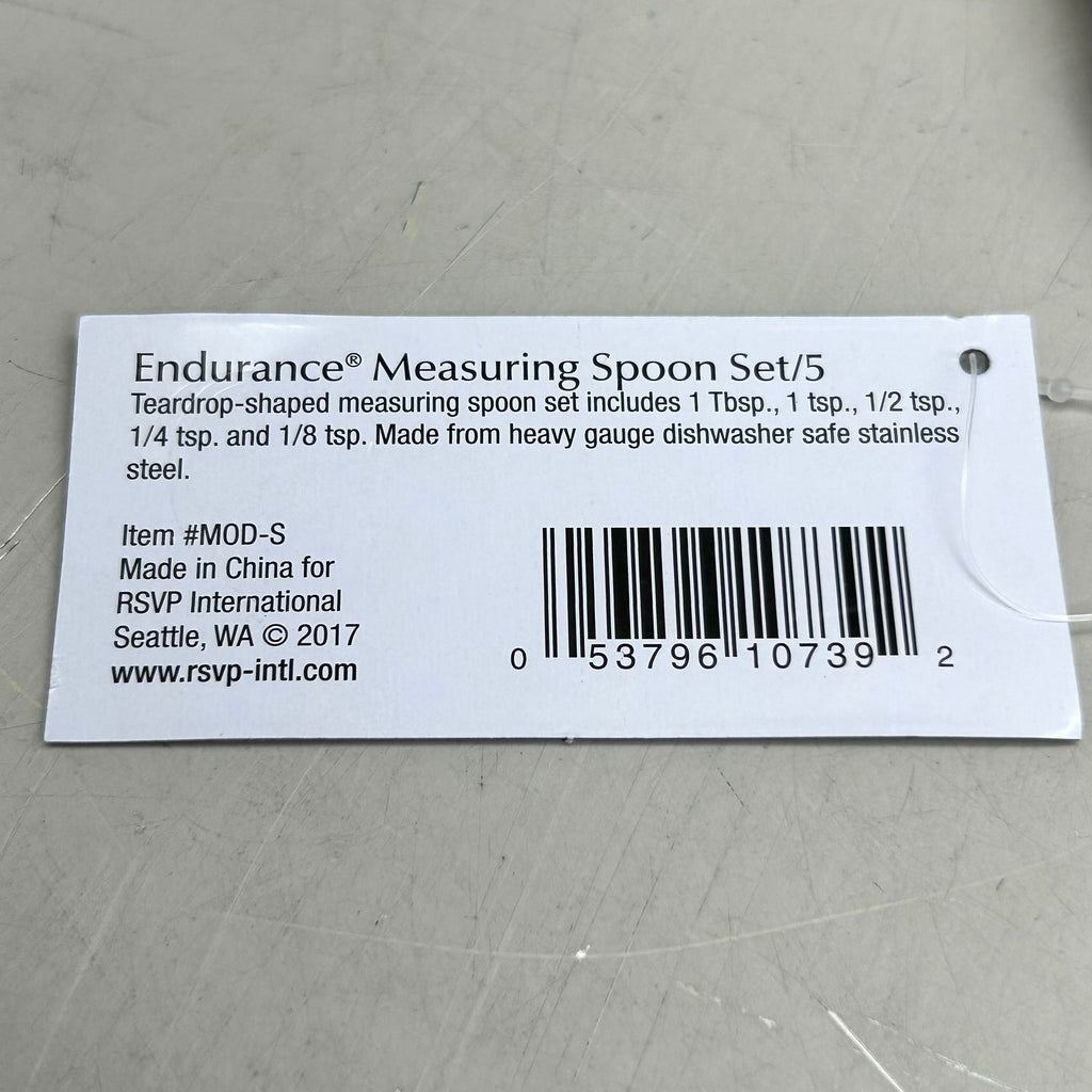RSVP (5 Spoons) Teardrop Oval Stainless Steel Measuring Spoon 1tbs,1tsp,1/2tsp,1/4tsp,1/5tsp Chrome
